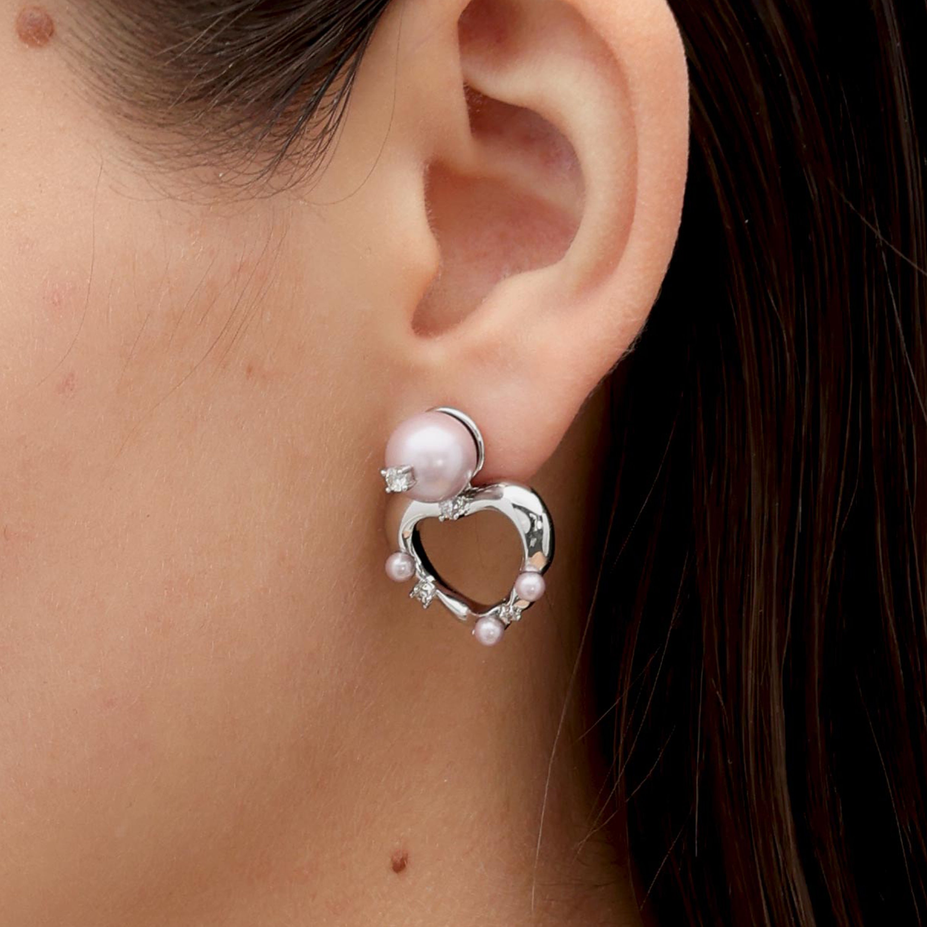 RSNY heart stud earrings - RSNY F1046W 铜镀铑/银耳针/紫色贝珠 约21*29*13mm 爱心型设计元素/通勤款几何造型/纯银高品质耳针/优选精品级贝珠