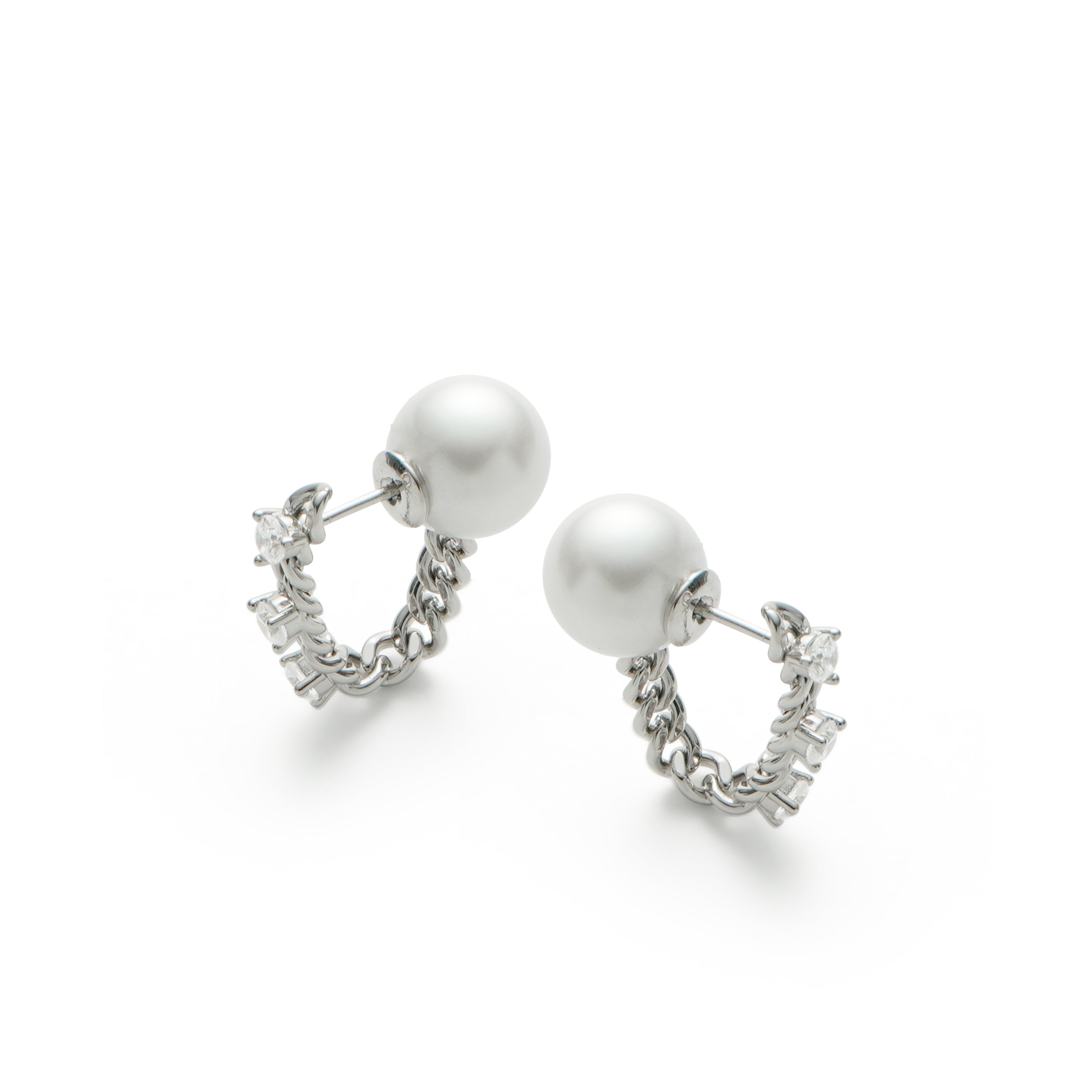 RSNY pearl soft chain earrings - RSNY R2167A 铜镀铑/银耳针 约19*22*10mm 通勤款简约造型/纯手工镶嵌技艺/优选精品级贝珠/轻量化品牌工艺