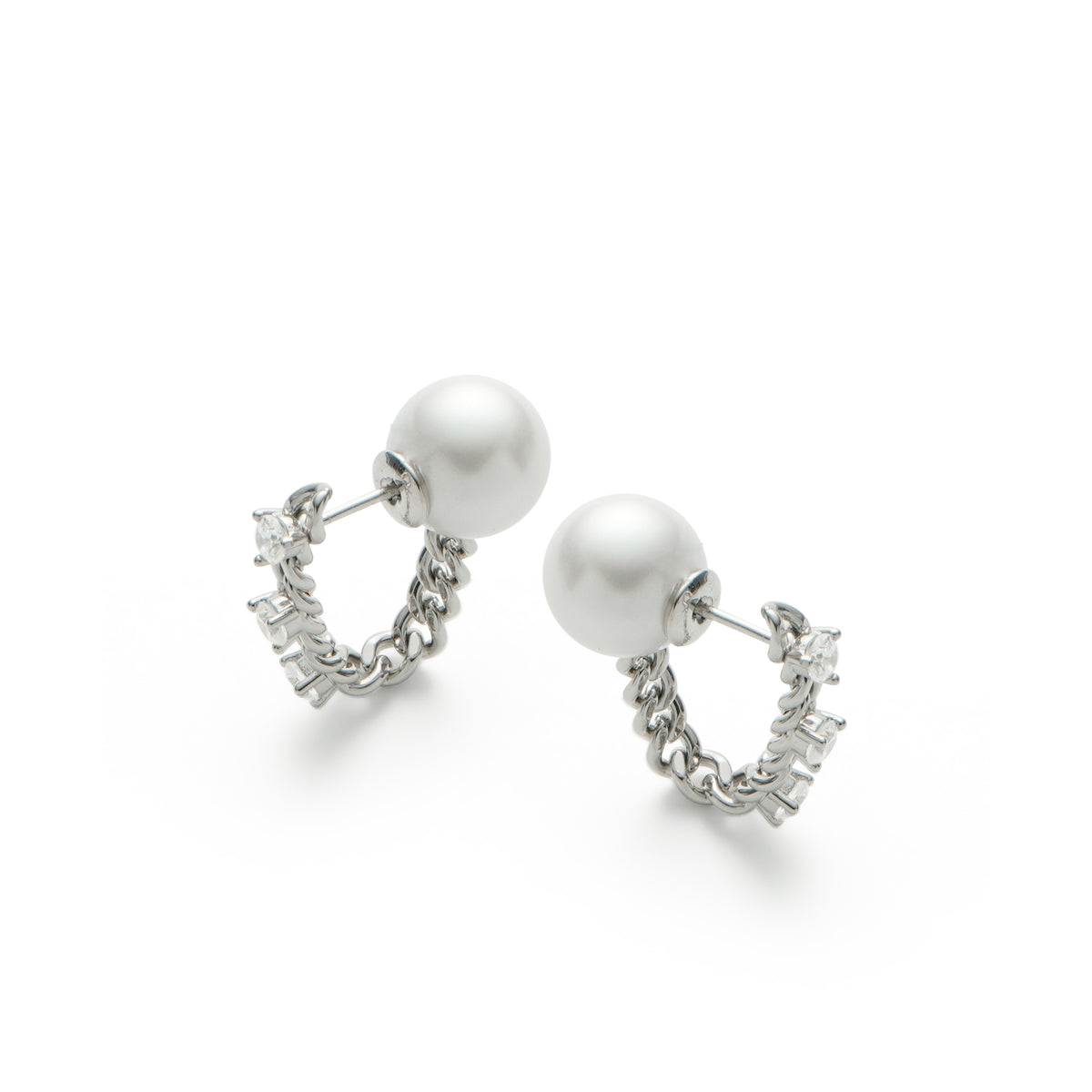 RSNY pearl soft chain earrings - RSNY R2167A 铜镀铑/银耳针 约19*22*10mm 通勤款简约造型/纯手工镶嵌技艺/优选精品级贝珠/轻量化品牌工艺