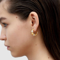 RSNY Shiny Ball Earrings - RSNY R2096B 铜镀金/银耳针 约9*21*22mm 半球体几何造型/纯手工镶嵌技艺/轻量化镂空工艺/纯银高品质耳针