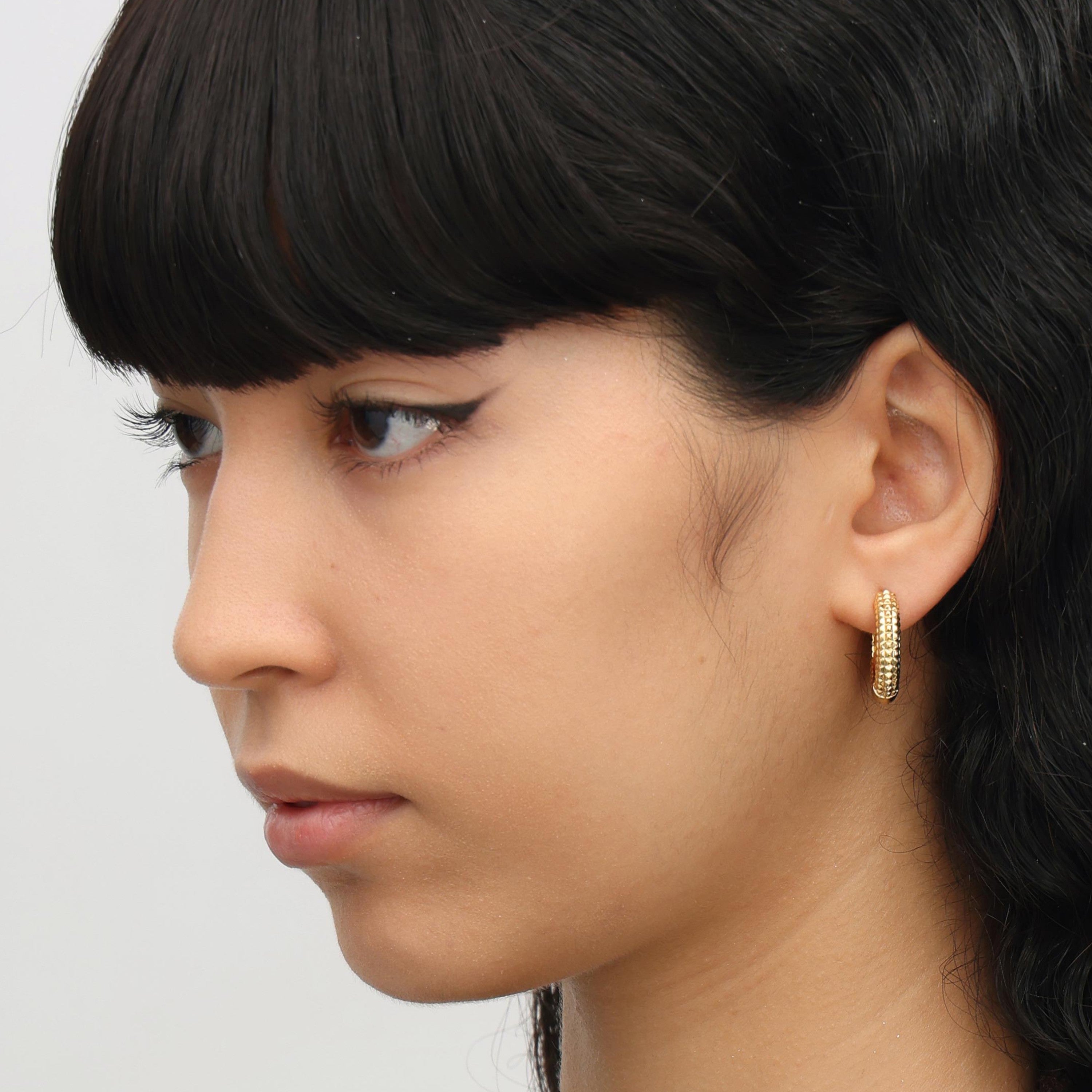 RSNY Diamond Textured Earrings - RSNY R2020B Copper Gold Plated/S925 Tremella Needle (Sterling Silver Only) Weight: 11.8g Size: 21 * 5 * 23mm diamond pattern design elements/exquisite detail processing/mirror-grade Seiko polishing/sterling silver high-quality ear needles/lightweight brand craftsmanship