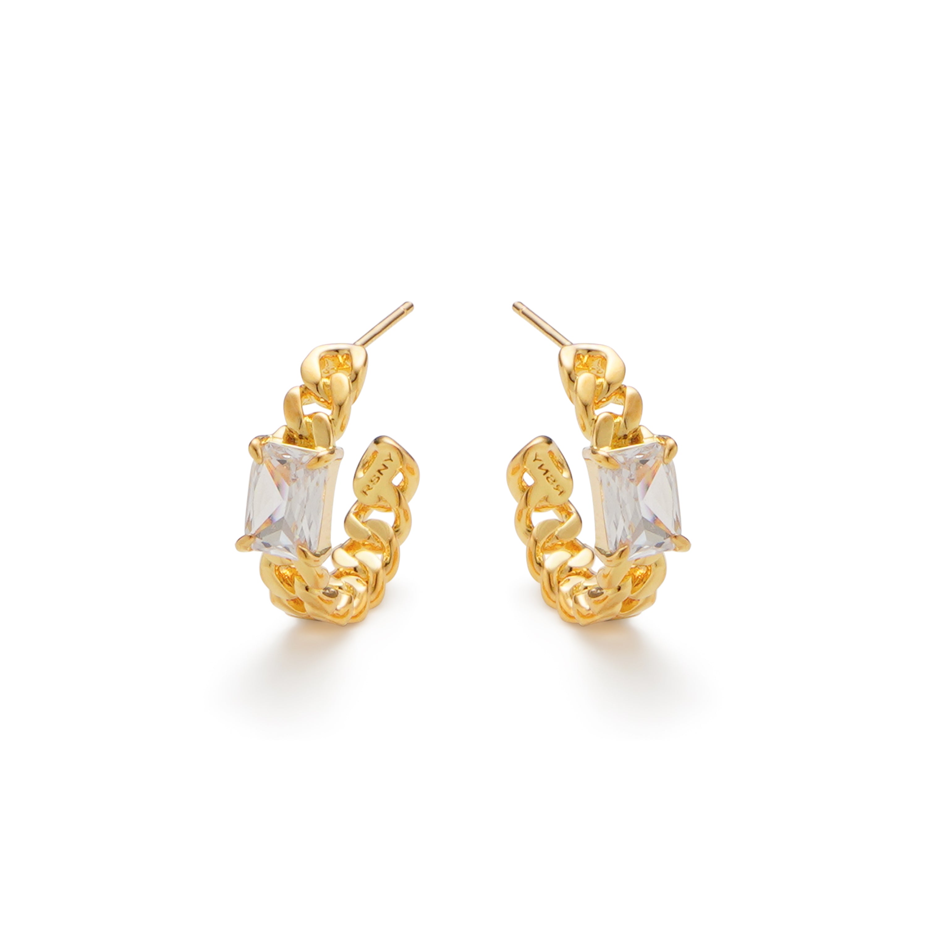 RSNY Princess Square Chain Earrings - RSNY R2106B 铜镀金/银耳针 约6*19*20mm 几何感切面造型/镜面级精工抛光/精致感细节处理/精选优质仿钻石