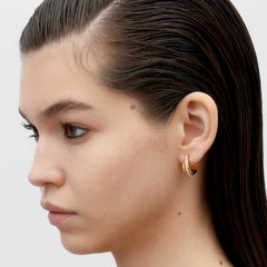 RSNY irregular shape earrings - RSNY R2172B 铜镀金/银耳针 约18*18*8mm 圆环型设计元素/时尚感几何造型/优选精品级贝珠/精致感细节处理