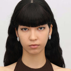 RSNY Roman Styling Earrings - RSNY R2121A 铜镀铑/银耳针 约17*20*7mm 时尚绕圈纹设计/时尚感几何造型/精选优质仿钻石/高韧性弹簧耳扣