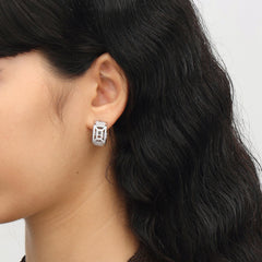 RSNY hollow geometric line earrings - RSNY R2102A Copper Rhodium Plated/Tremella Needle Size: 10 * 20 * 20mm geometric section modeling/mirror-level precision polishing/pure manual inlay technology/lightweight hollowing process