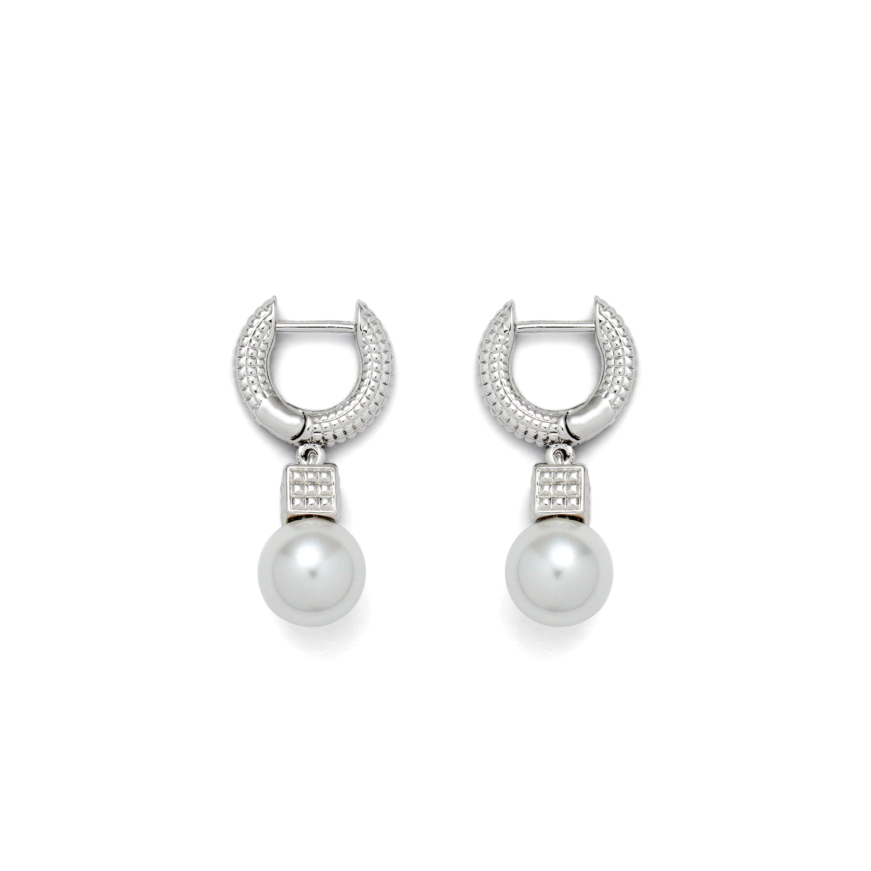 RSNY diamond pattern pearl earrings - RSNY R2065A Rhodium copper plating/beads Weight: 4.5g Size: 12 * 8 * 25mm Diamond pattern design elements/preferred boutique beads/sterling silver high-quality ear needles/mirror-grade precision polishing/lightweight brand craftsmanship