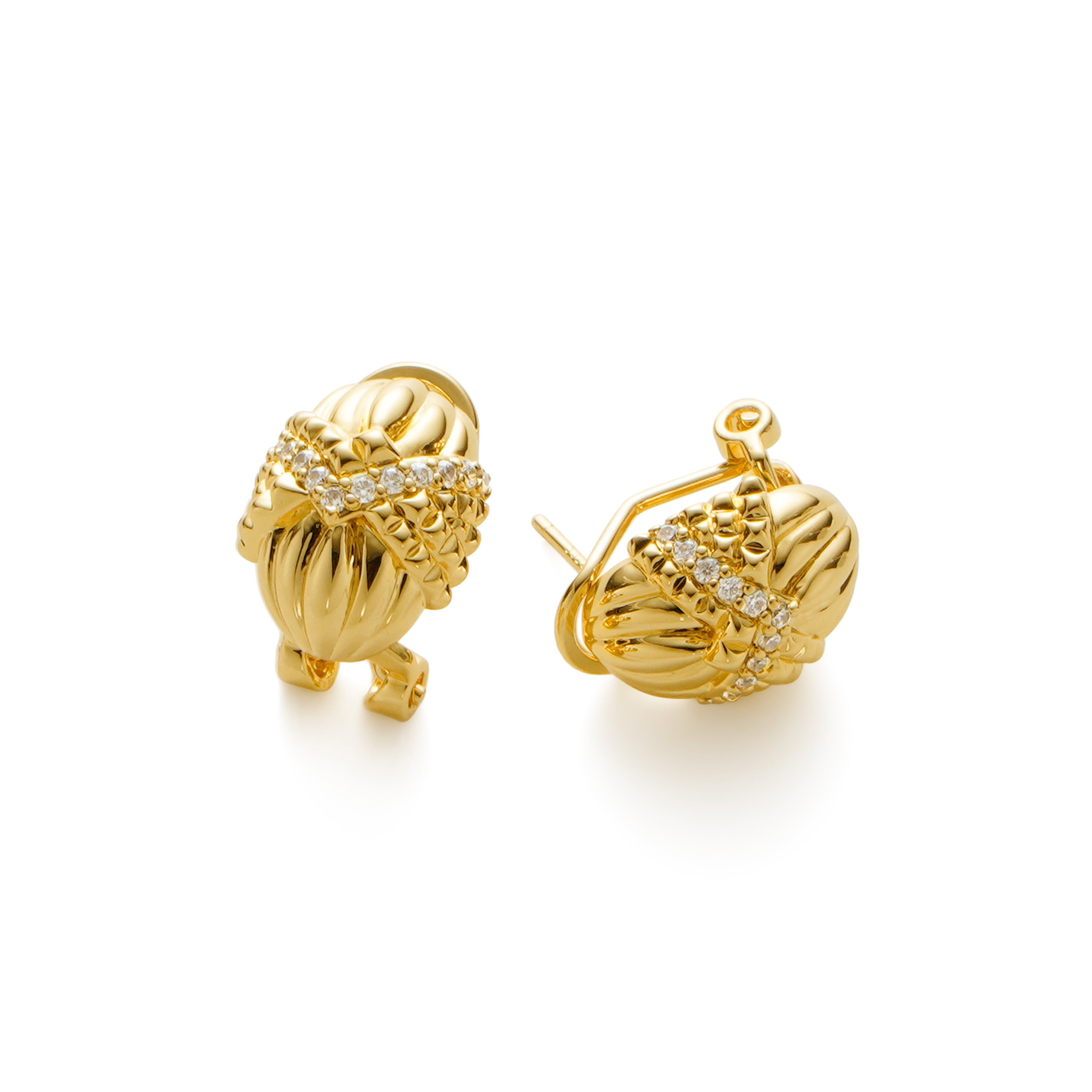 RSNY Roman Styling Earrings - RSNY R2122B 铜镀金/银耳针 约12*17*18mm 钻石纹设计元素/交错环几何造型/纯手工精雕工艺/高韧性弹簧耳扣