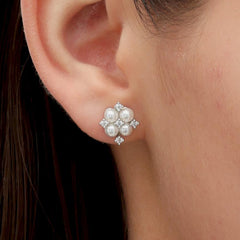 RSNY simple pearl stud earrings - RSNY R2165A 铜镀铑/银耳针 约11*11*6mm 复古型设计元素/时尚感几何造型/优选精品级贝珠/精致感细节处理