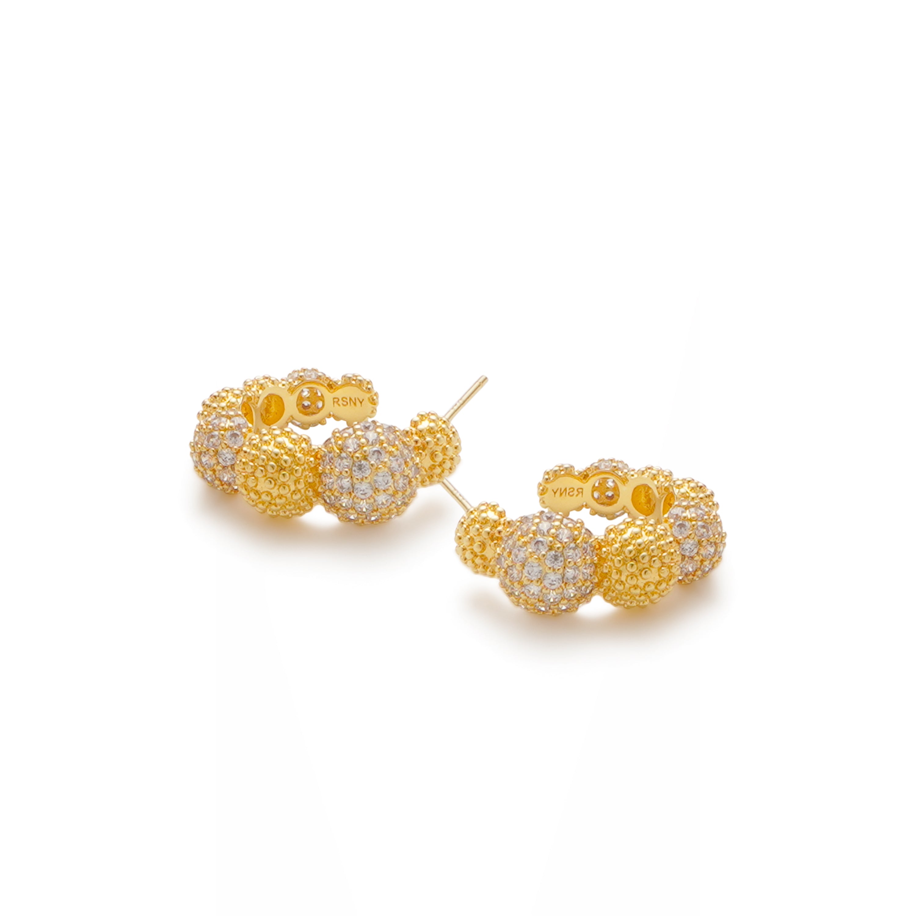 RSNY Shiny Ball Earrings - RSNY R2096B 铜镀金/银耳针 约9*21*22mm 半球体几何造型/纯手工镶嵌技艺/轻量化镂空工艺/纯银高品质耳针