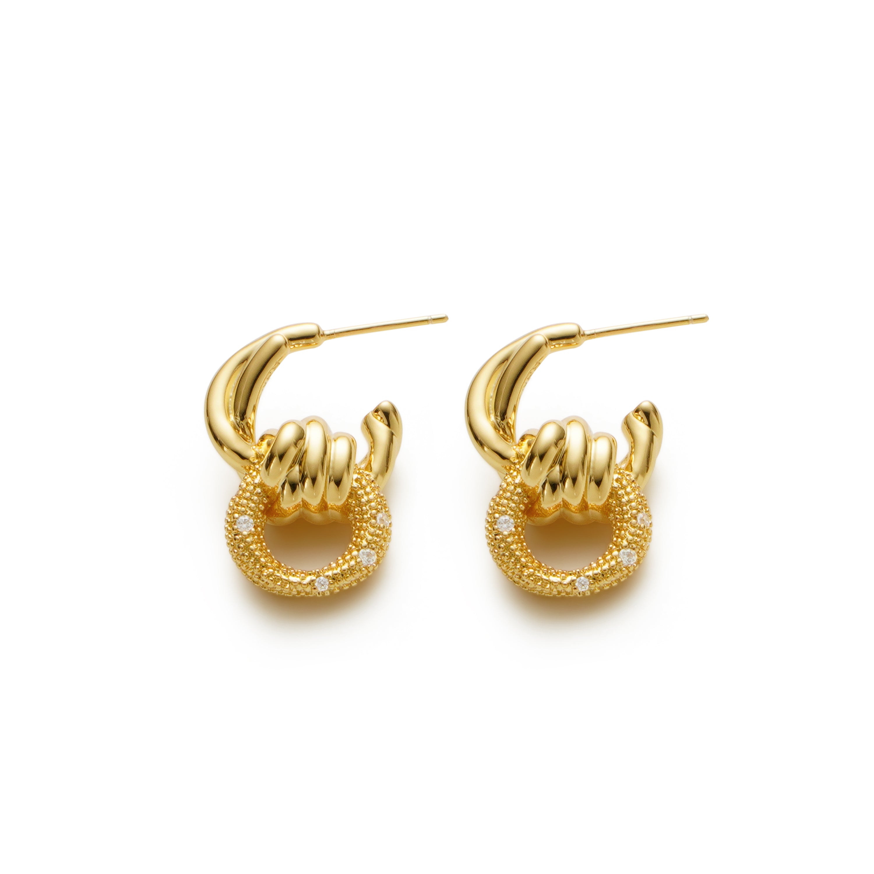 RSNY geometric abstract winding stud earrings - RSNY R2186B 铜镀金/银耳针 约24*16*9mm 钻石纹链条元素/交错环几何造型/轻量化品牌工艺/微厚重精巧质感