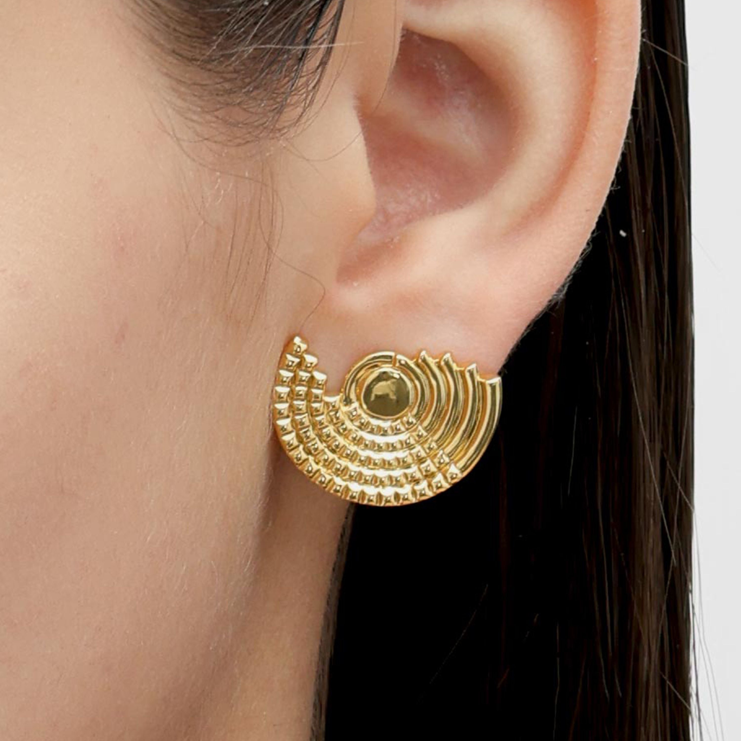 RSNY diamond pattern retro stud earrings - RSNY R2162B 铜镀金/银耳针 约24*18*3mm 钻石纹设计元素/半剖面几何造型/纯银高品质耳针/镜面级精工抛光