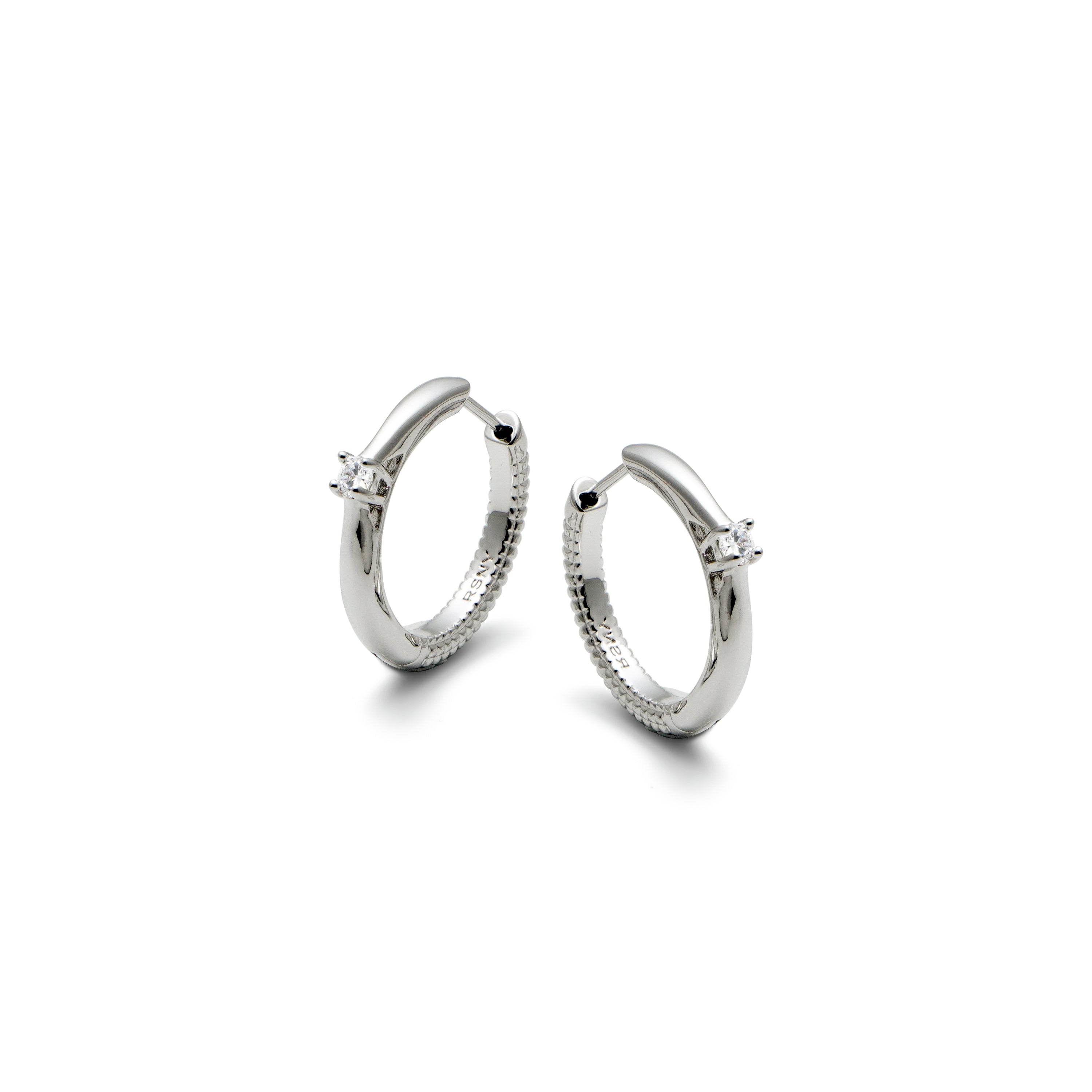 RSNY ring shape earrings - RSNY R2029A Rhodium copper plating/cubic zirconia Weight: 5.5g Size: 21 * 3 * 24mm Diamond pattern design elements/diamond ring type exquisite shape/pure hand inlay skills/sterling silver high-quality ear needles