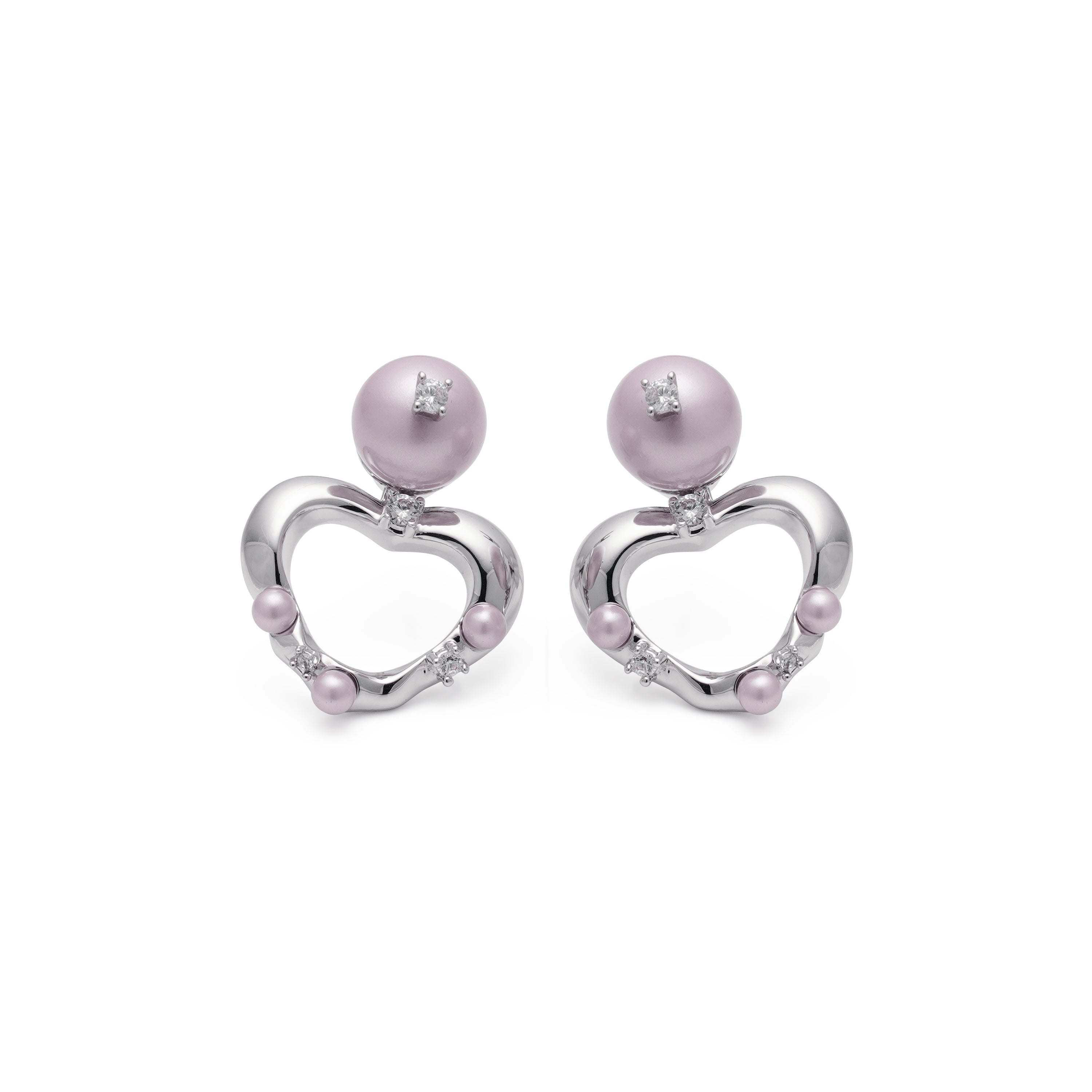 RSNY heart stud earrings - RSNY F1046W 铜镀铑/银耳针/紫色贝珠 约21*29*13mm 爱心型设计元素/通勤款几何造型/纯银高品质耳针/优选精品级贝珠