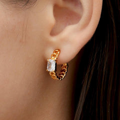 RSNY Princess Square Chain Earrings - RSNY R2106B 铜镀金/银耳针 约6*19*20mm 几何感切面造型/镜面级精工抛光/精致感细节处理/精选优质仿钻石