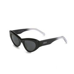 RSNY Dazzling SOFT Cat Eye Sunglasses - RSNY ·MJ0011A · Plate/nylon lenses · Frame width 145.7mm/temple length 145mm · Lens width 50mm/height 36.5mm · Unisex triangle cat glasses frame design/0 touch metal logo/widened temple is more comfortable to wear/black transparent color gradient effect temple