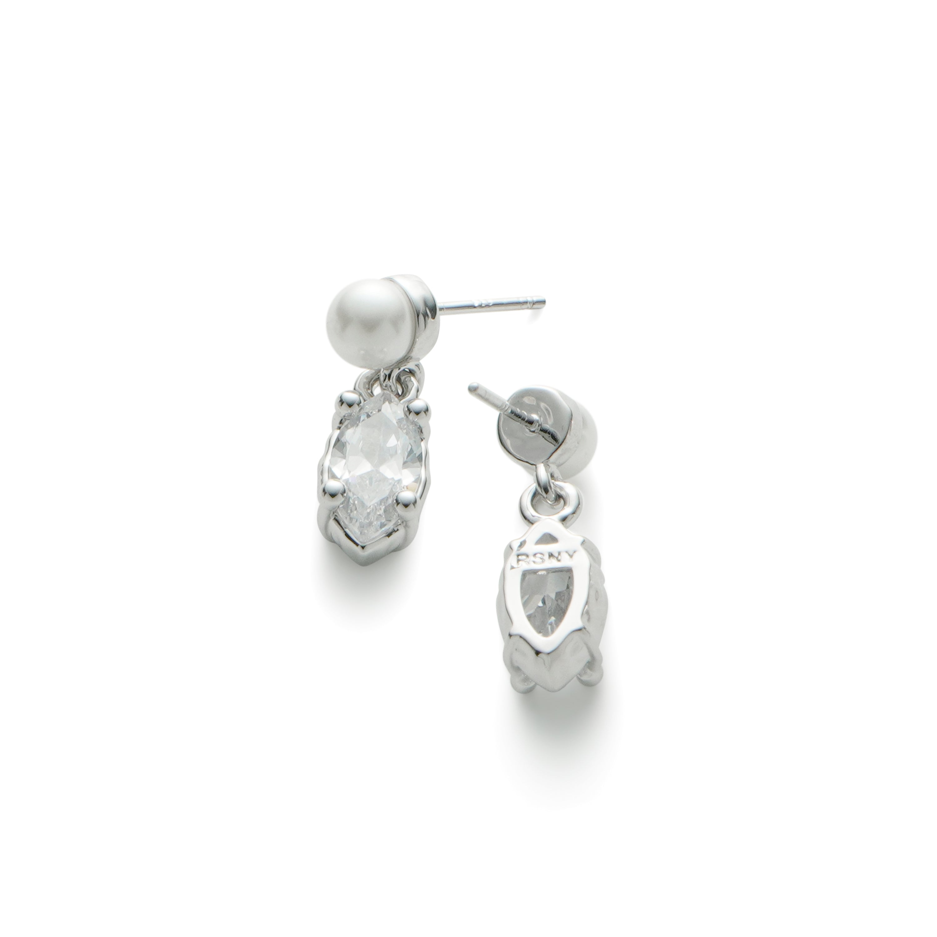 RSNY irregular pearl stud earrings - RSNY R2151A 铜镀铑/银耳针 约8*18*7mm 波纹感设计元素/时尚感几何造型/精选优质仿钻石/精致感细节处理