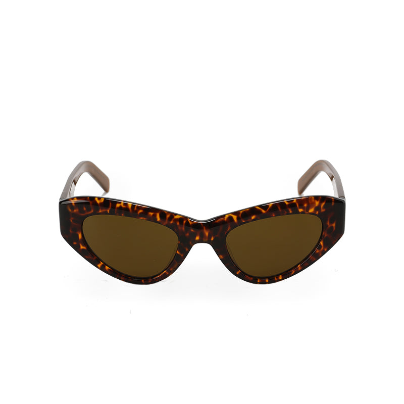 RSNY Dazzling SOFT Cat Eye Sunglasses - RSNY ·MJ0011B · Plate/nylon lenses · Frame width 145.7mm/temple length 145mm · Lens width 50mm/height 36.5mm · Unisex triangular cat glasses frame design/0 touch metal logo/widened temple is more comfortable to wear/tortoiseshell color frame and brown temple mix and match color matching