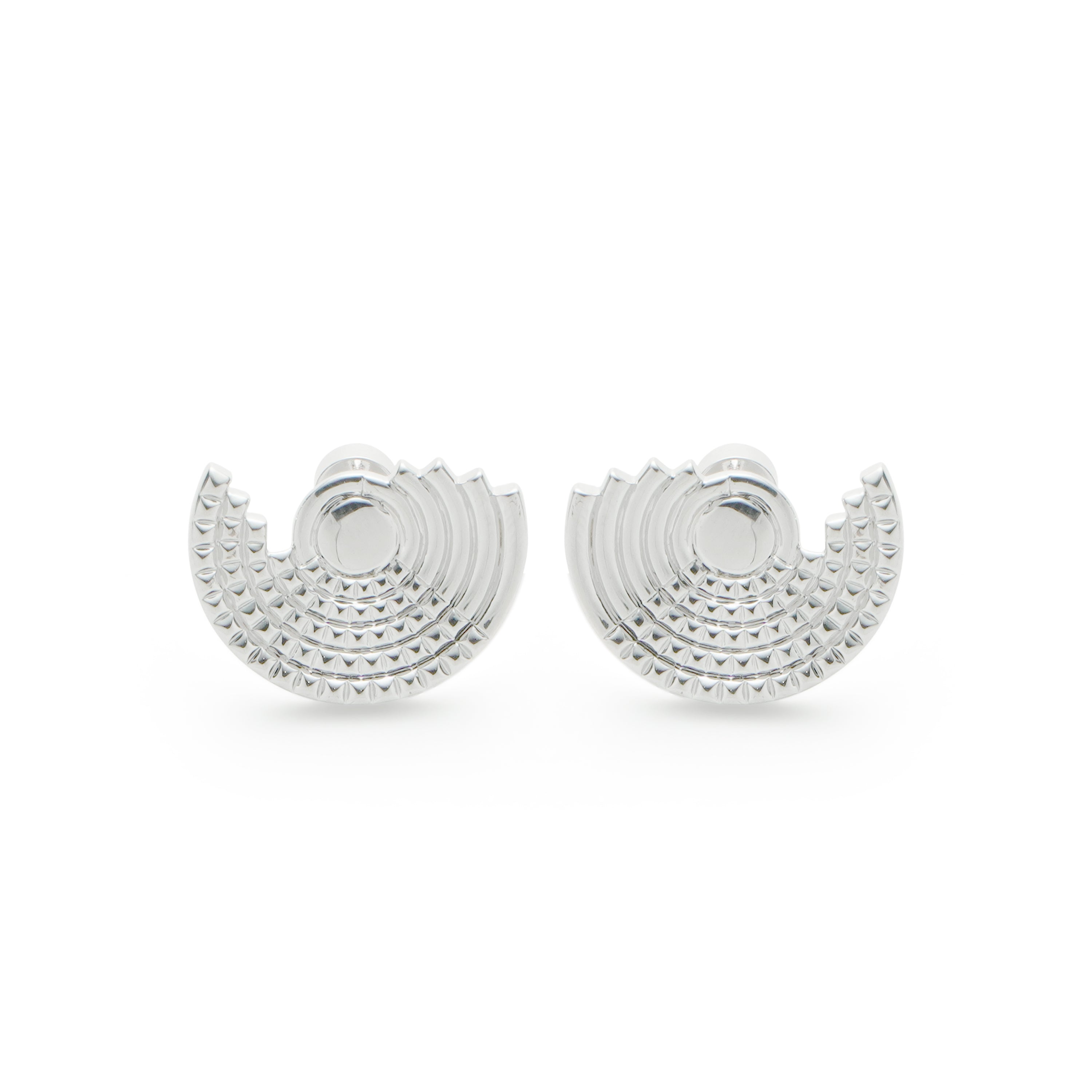 RSNY diamond pattern retro stud earrings - RSNY R2162A 铜镀铑/银耳针 约24*18*3mm 钻石纹设计元素/半剖面几何造型/纯银高品质耳针/镜面级精工抛光