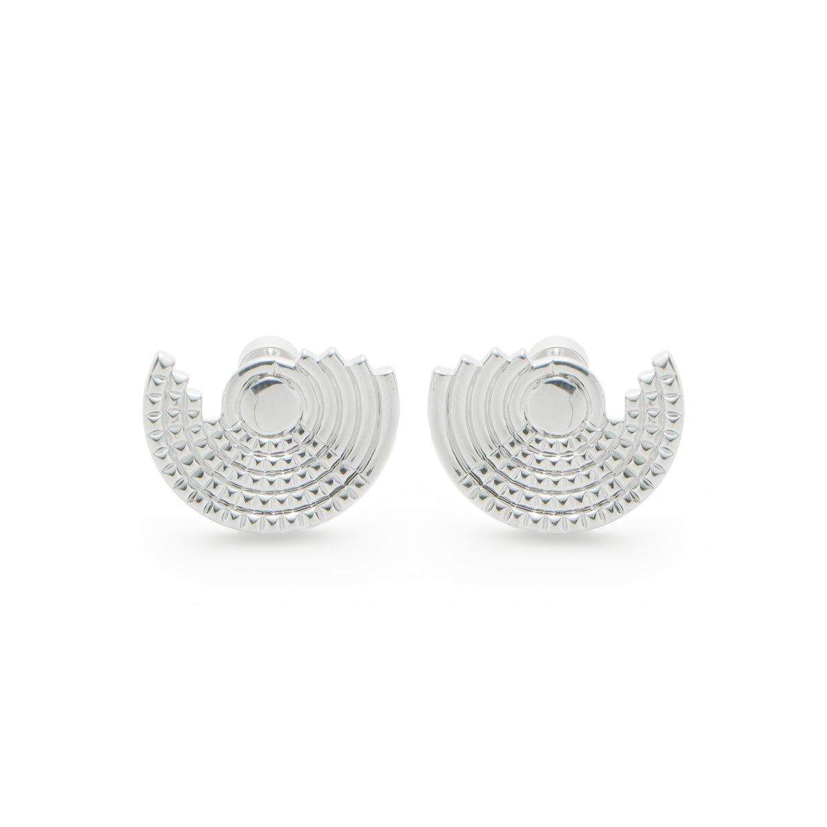 RSNY diamond pattern retro stud earrings - RSNY R2162A 铜镀铑/银耳针 约24*18*3mm 钻石纹设计元素/半剖面几何造型/纯银高品质耳针/镜面级精工抛光