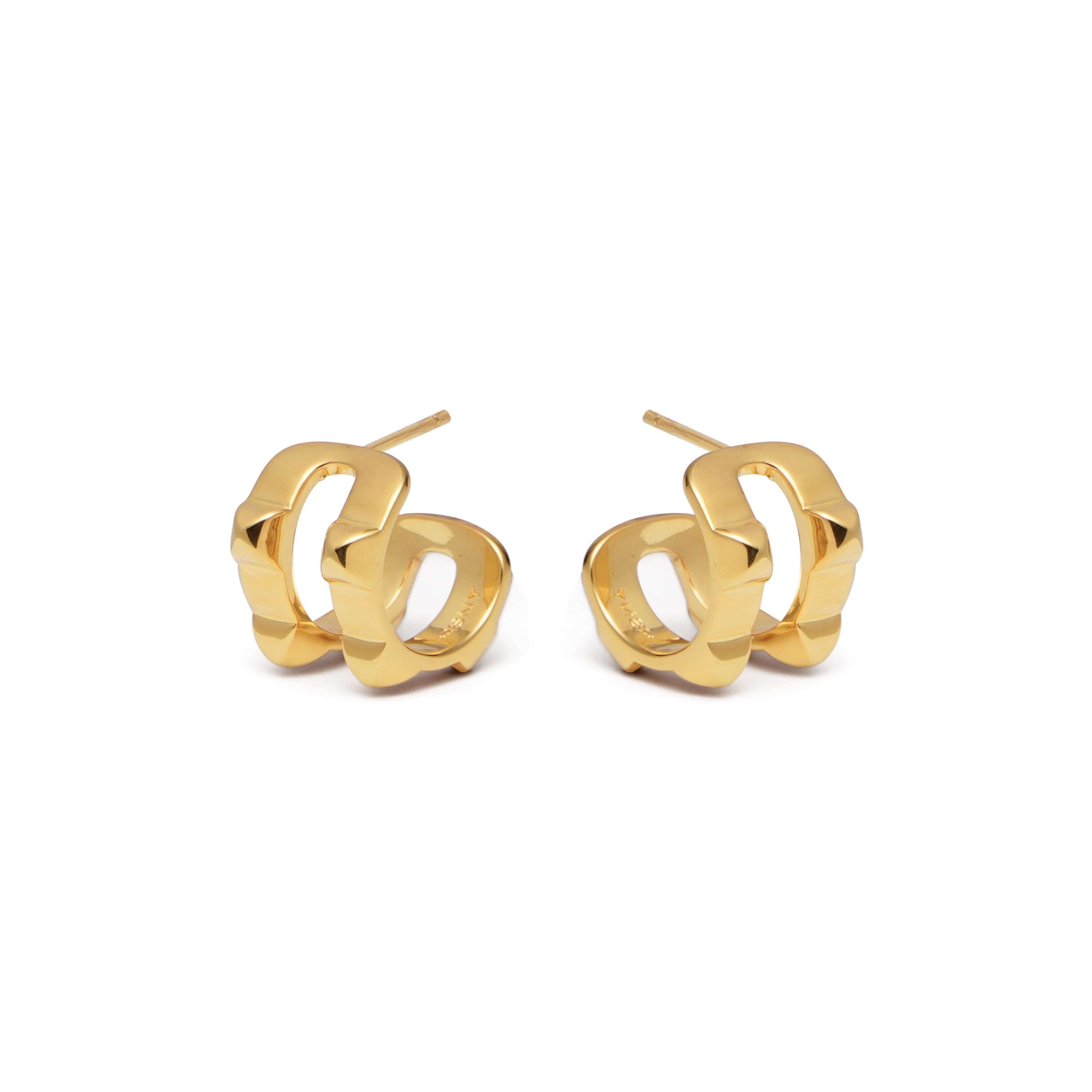 RSNY Diamond Textured Earrings - RSNY R2077B 铜镀金/银耳针 重量:7.2g 约14*12*17mm 钻石级精巧切面/精致感细节处理/时尚感几何造型/镜面级精工抛光/轻量化品牌工艺