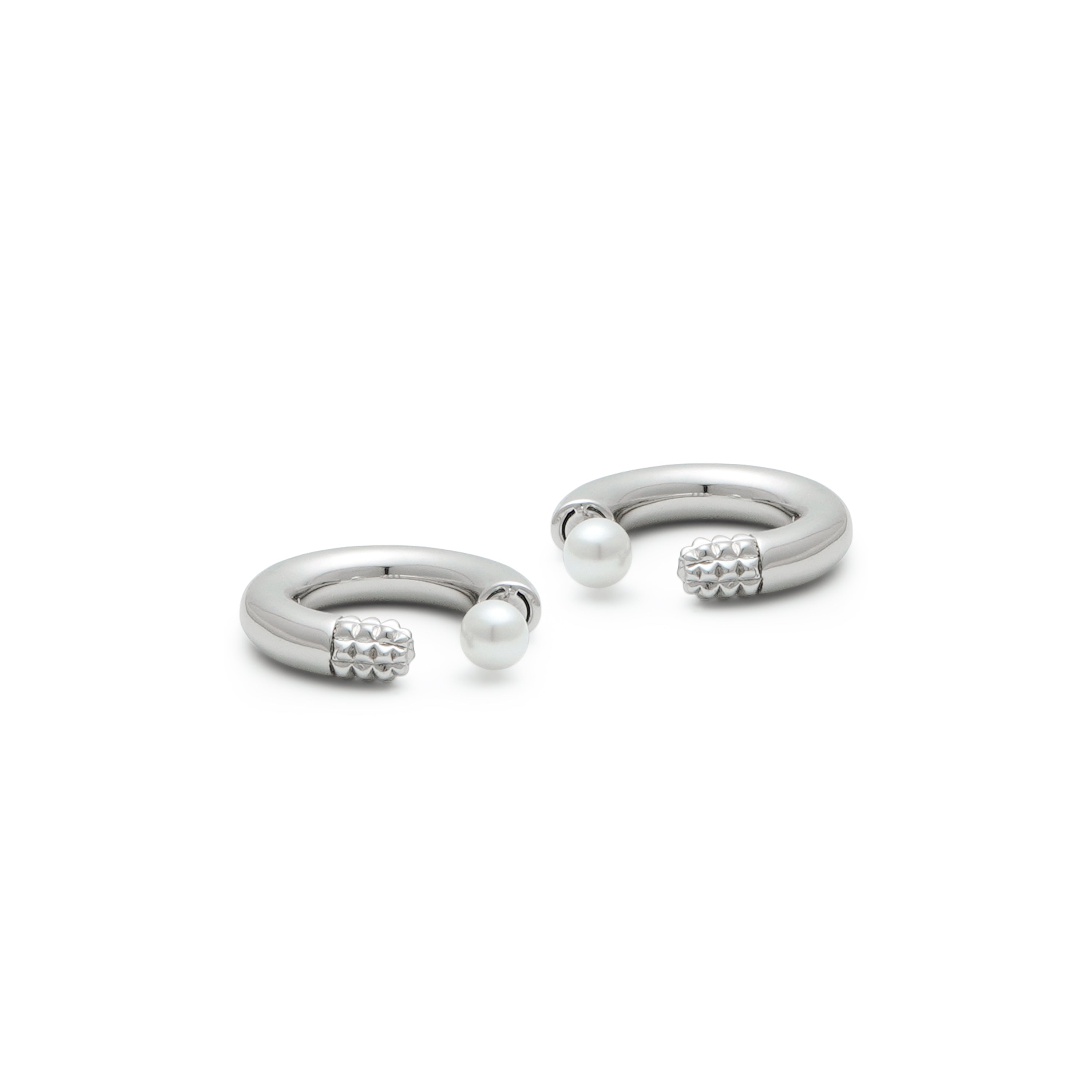 RSNY Double Wear Pearl Earrings - RSNY R2087A Copper Rhodium Plated/Bead/S925 Tremella Needle Weight: 10g Size: 21 * 5 * 21mm Geometric section modeling/preferred boutique beads/sterling silver high-quality ear needles/mirror-grade Seiko polishing/lightweight brand craftsmanship