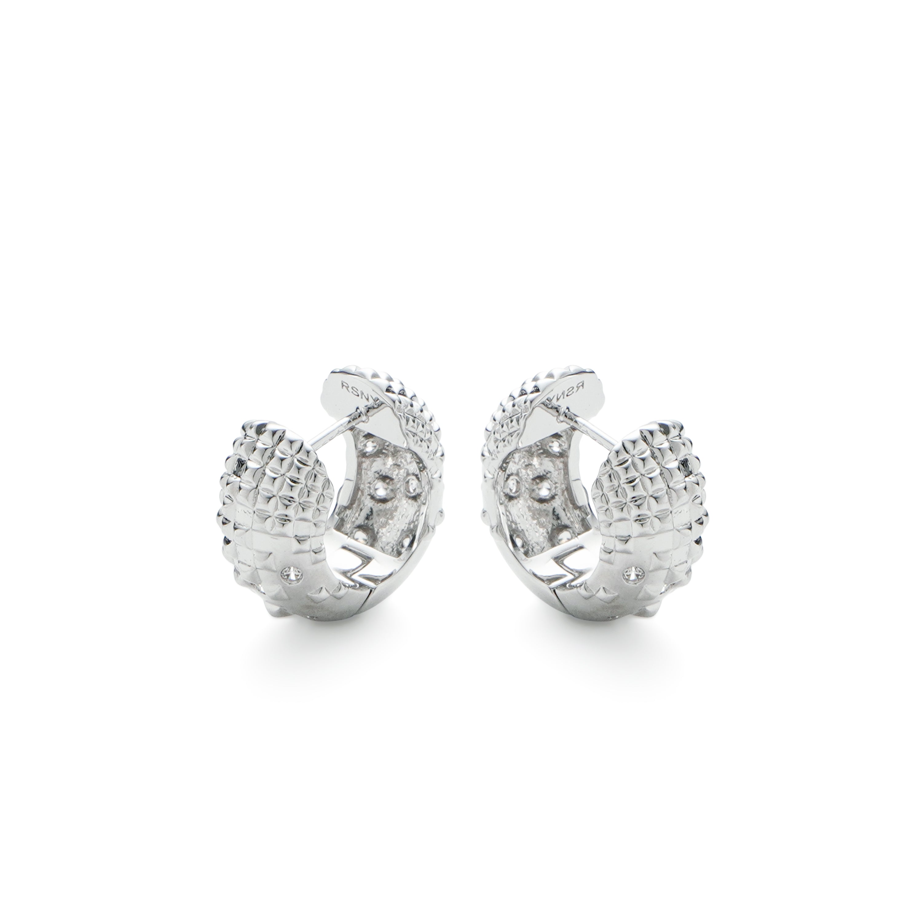 RSNY Diamond Textured Earrings - RSNY R2140A 铜镀铑/银耳针 约8*16*17mm 钻石纹设计元素/时尚感几何造型/镜面级精工抛光/纯银高品质耳针