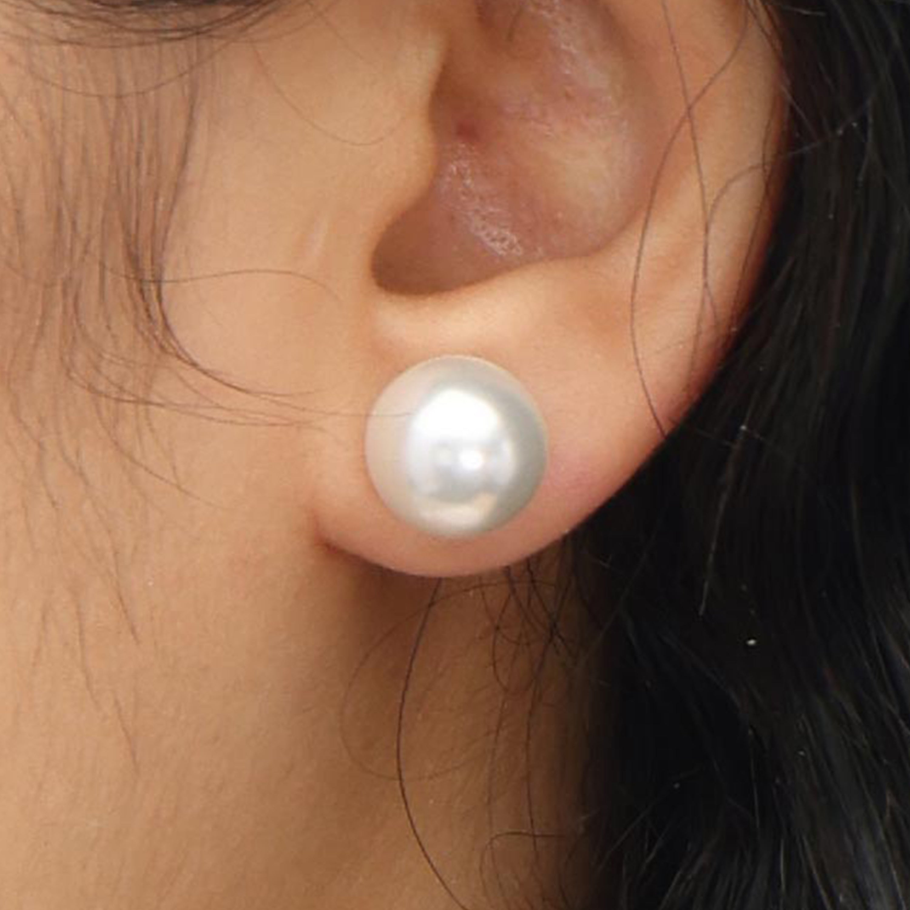 RSNY double head pearl stud earrings - RSNY R2028A Copper Rhodium Plated/S925 Tremella Needle Weight: 4.6g Size: 12 * 12 * 19mm Double-sided wearable design/preferred boutique beads/pure hand-inlaid skills/sterling silver high-quality ear needles