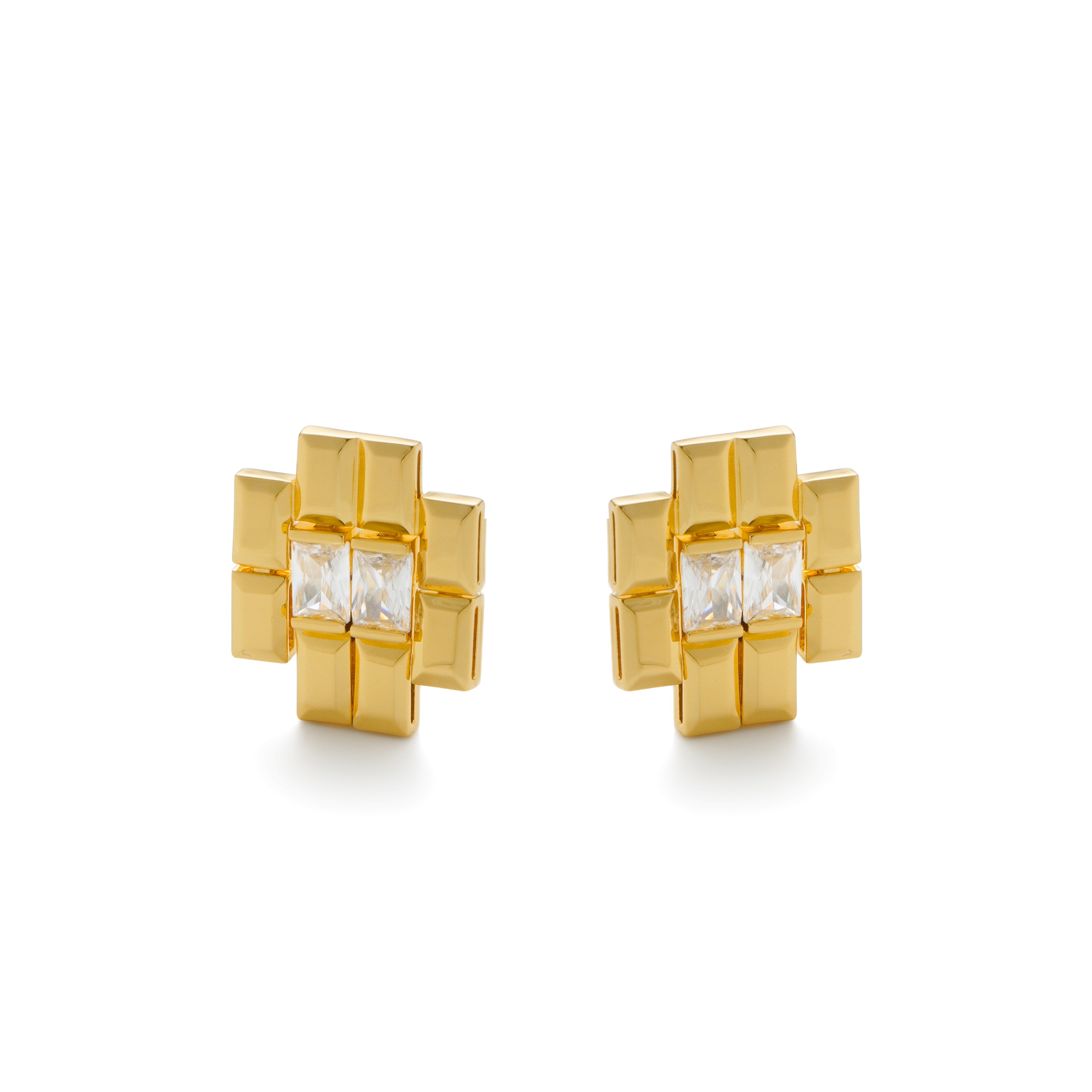 RSNY princess square splicing stud earrings - RSNY R2147B 铜镀金/银耳针 约25*21*3mm 钻石型设计元素/时尚感几何造型/镜面级精工抛光/纯银高品质耳针