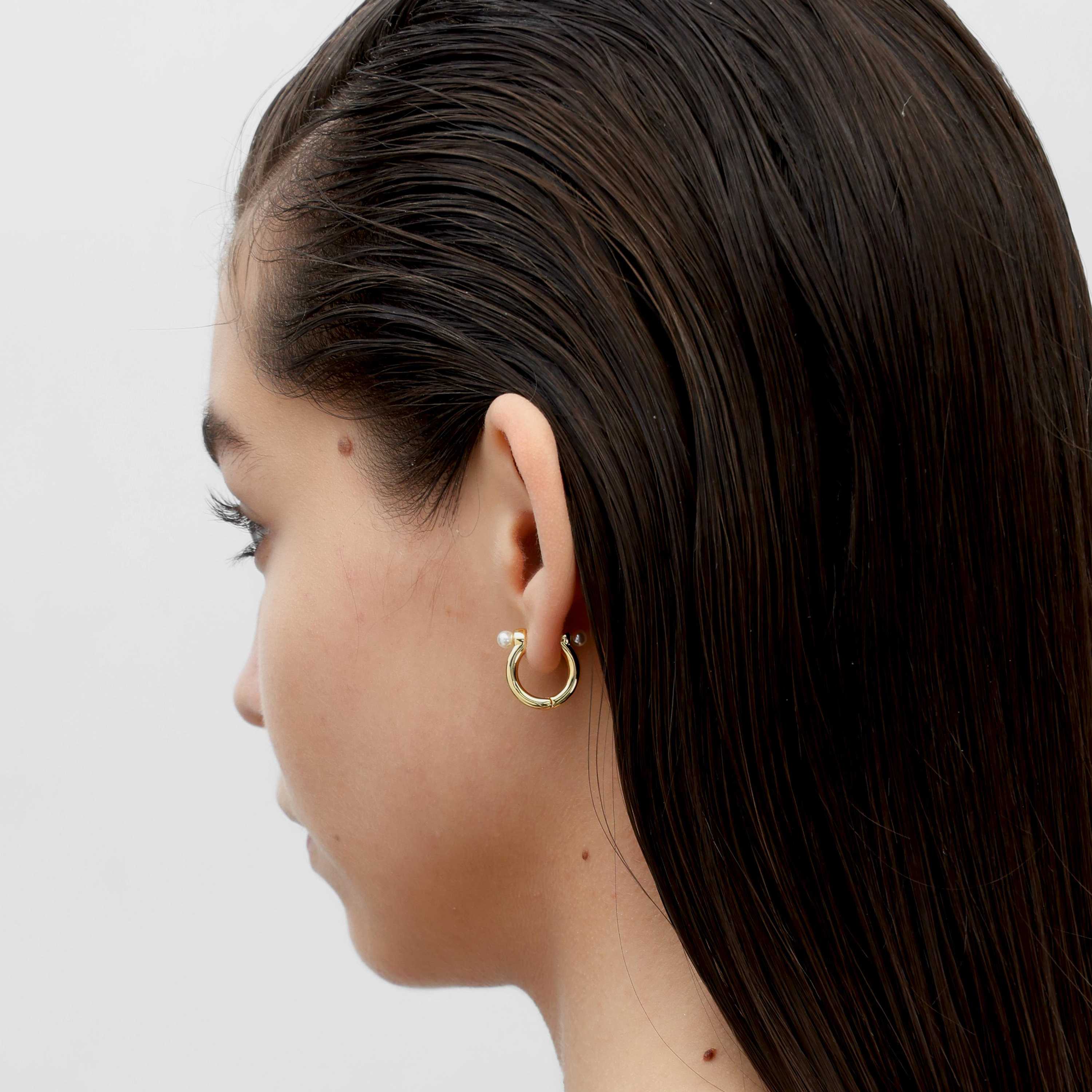 RSNY simple pearl earrings - RSNY R2110B 铜镀金/银耳针 约5*18*20mm 通勤款几何造型/优选精品级贝珠/微厚重精巧质感/镜面级精工抛光