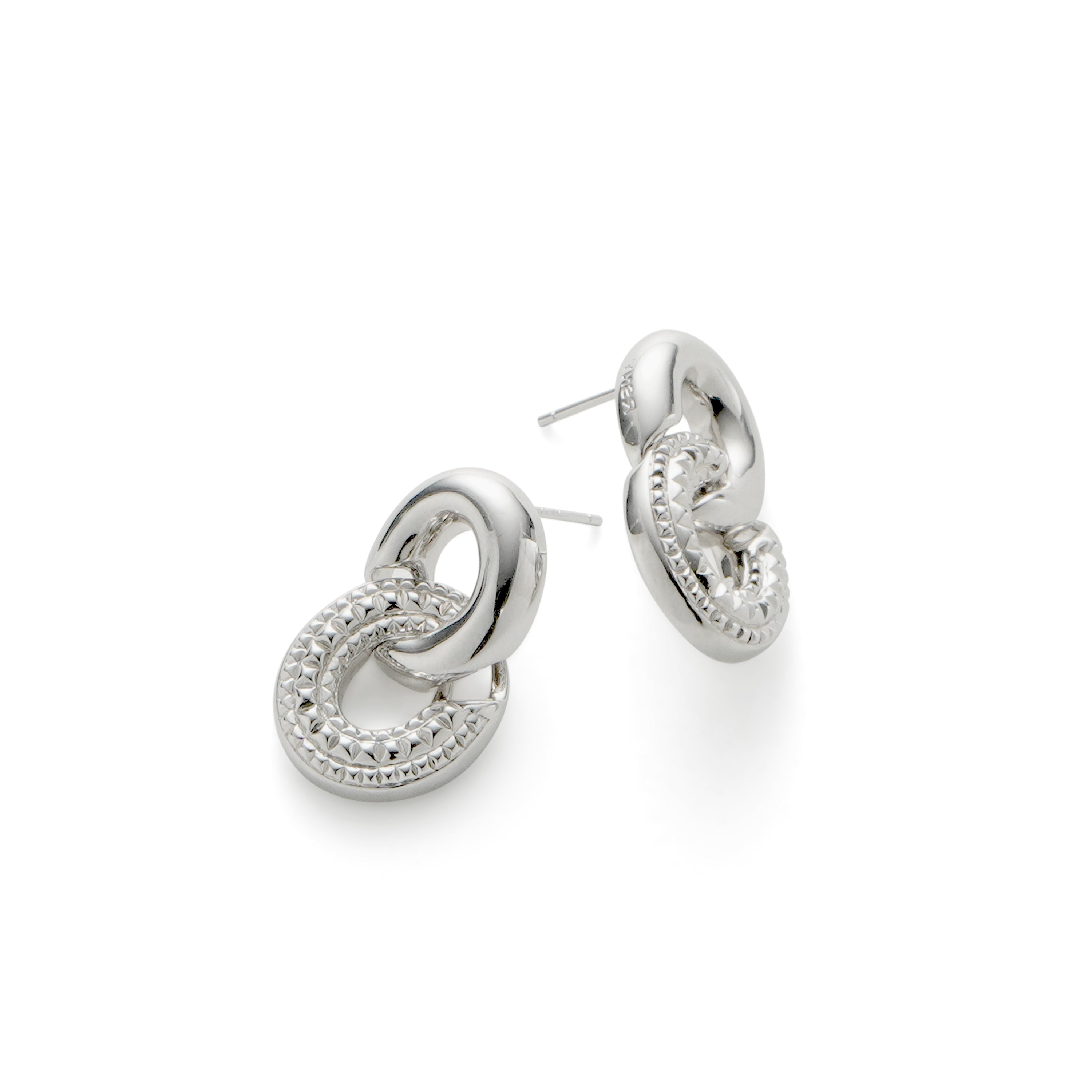 RSNY diamond pattern chain earrings - RSNY R2059A Copper Rhodium Plated/Tremella Needle Size: 15 * 25 * 4mm Diamond pattern design elements/sterling silver high-quality ear needles/staggered ring geometric shape/lightweight brand craftsmanship