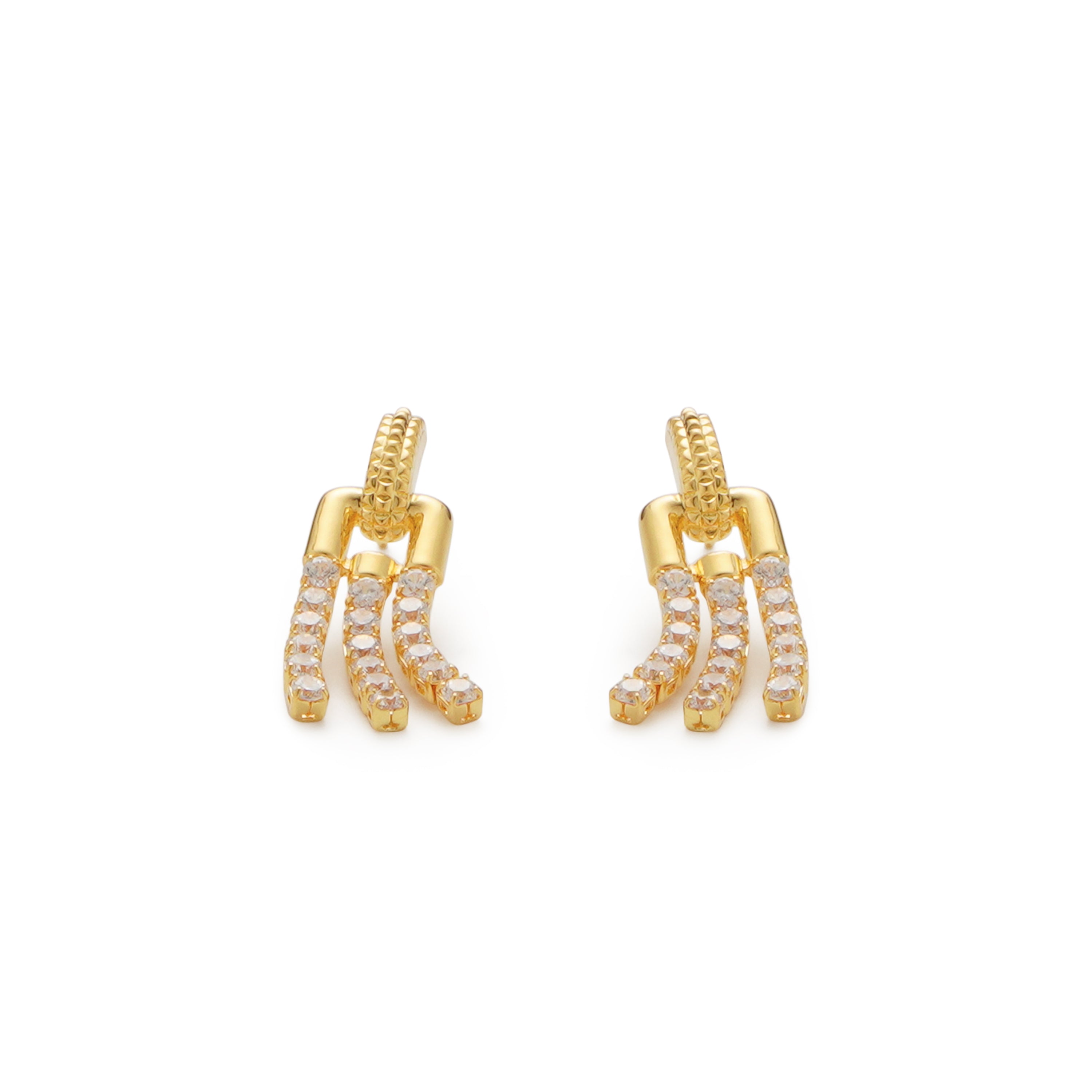 RSNY fringed stud earrings - RSNY R2135B 铜镀金/银耳针 约10*32*4mm 钻石纹链条元素/时尚感几何造型/精选优质仿钻石/精致感细节处理