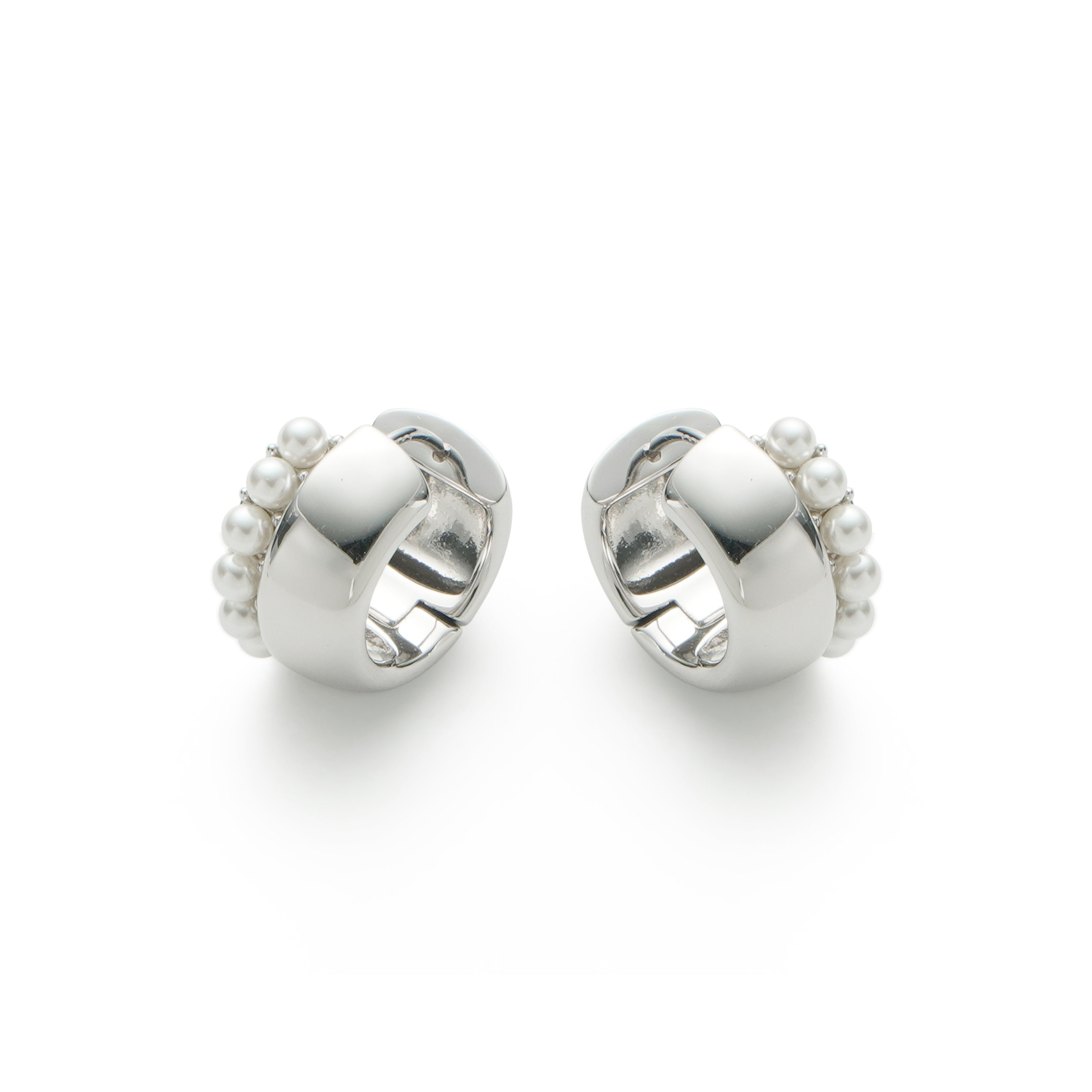 RSNY double pearl earrings - RSNY R2170A 铜镀铑/银耳针 约19*19*11mm 圆环型设计元素/时尚感几何造型/优选精品级贝珠/精致感细节处理