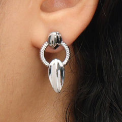RSNY Roman Styling Earrings - RSNY R2129A 铜镀铑/银耳针 约15*29*5mm 立体感几何设计/纯手工精雕工艺/镜面级精工抛光/纯银高品质耳针