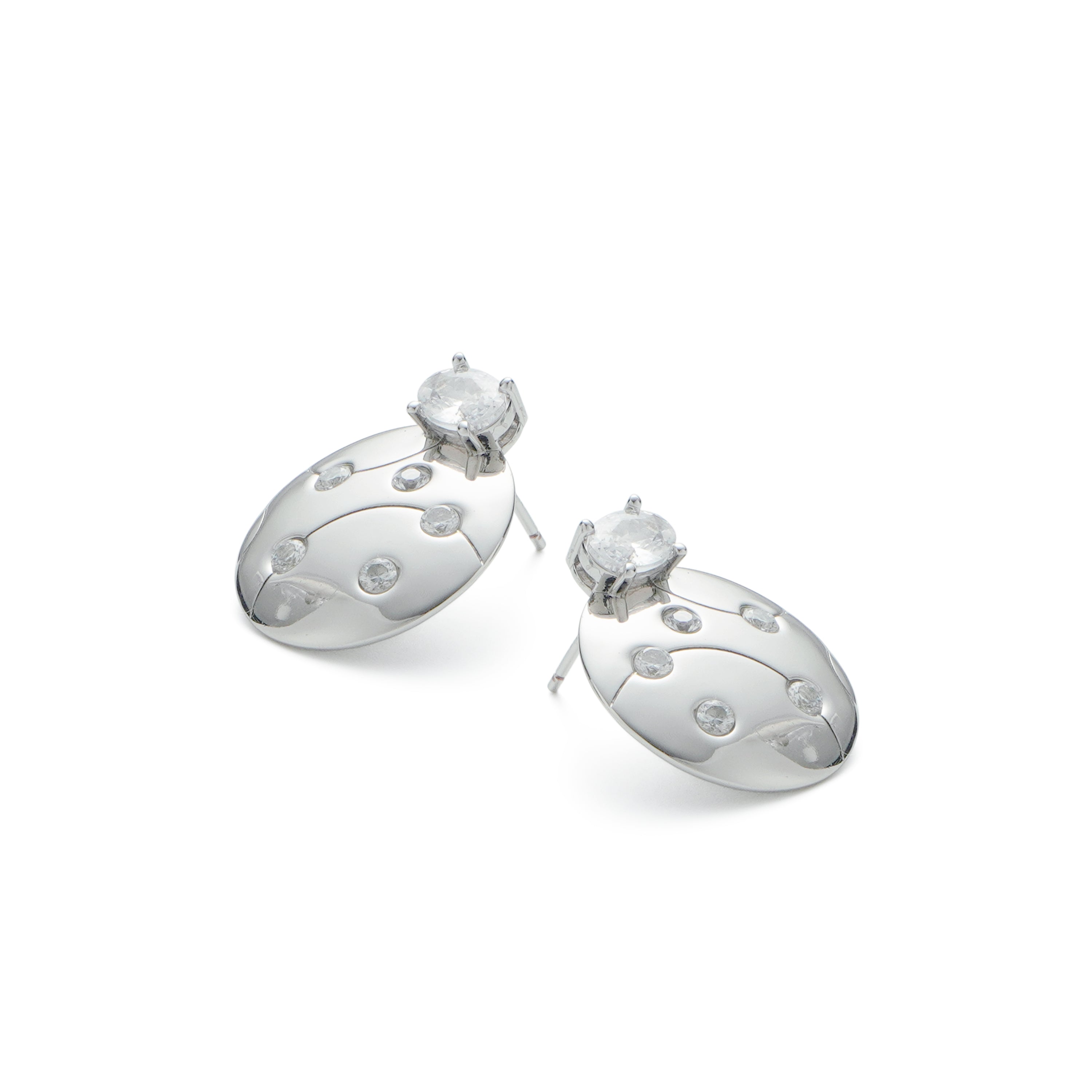 RSNY geometric line stud earrings - RSNY R2126A 铜镀铑/银耳针 约20*23*4mm 半球体几何造型/精致感细节处理/镜面级精工抛光/纯银高品质耳针