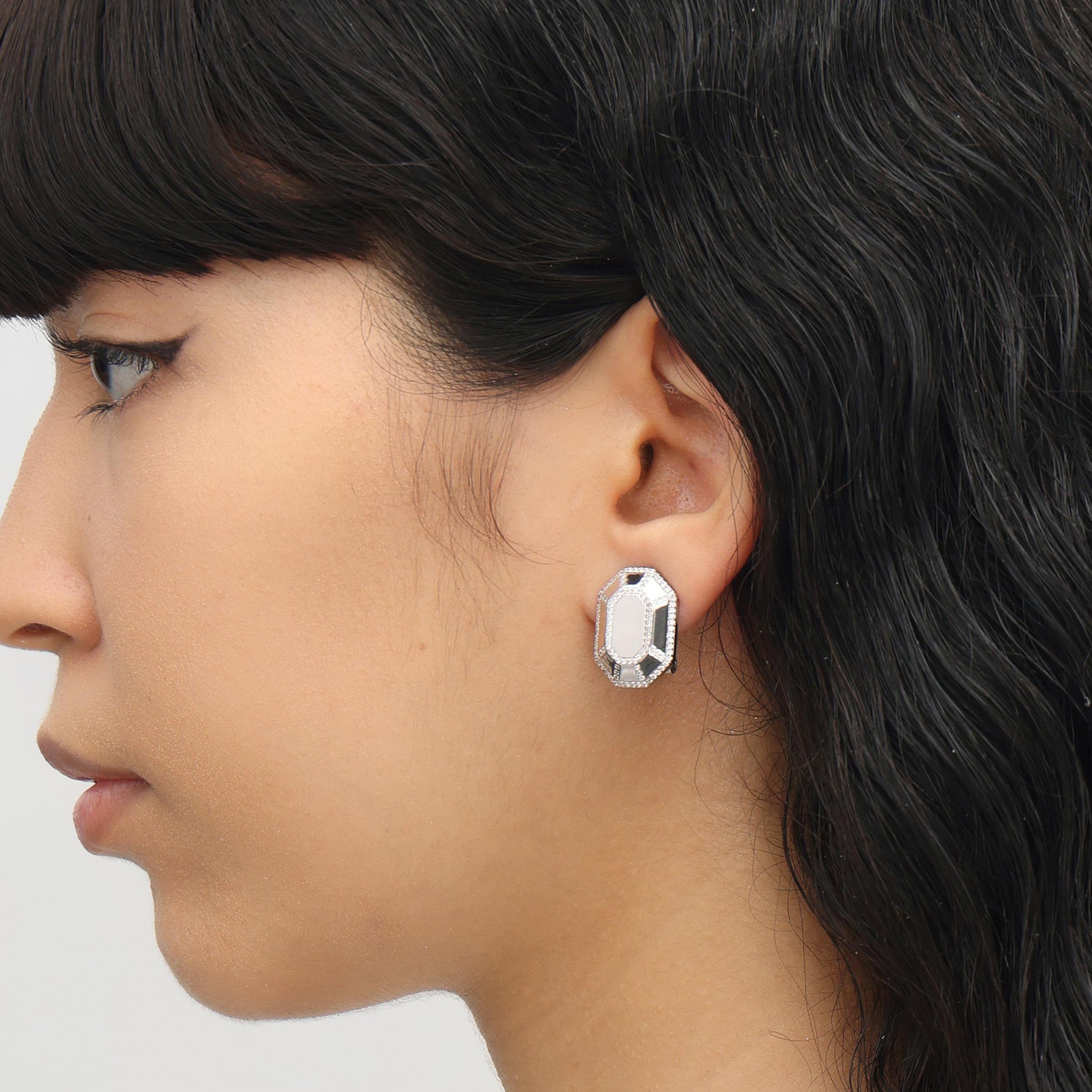 RSNY Redeen Styling Earrings - RSNY R2100A Copper Rhodium Plated/Tremella Needle Size: 14 * 20 * 4mm diamond-grade delicate cut/mirror-grade Seiko polishing/pure manual inlay skills/exquisite detail processing