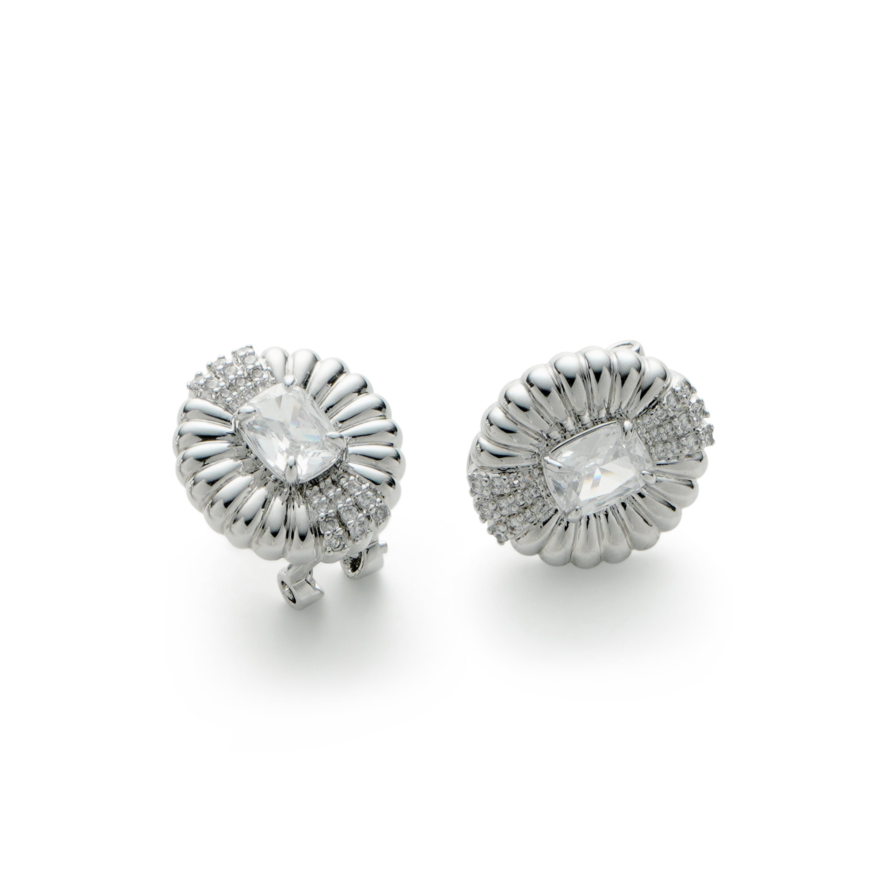 RSNY Roman Styling Earrings - RSNY R2121A 铜镀铑/银耳针 约17*20*7mm 时尚绕圈纹设计/时尚感几何造型/精选优质仿钻石/高韧性弹簧耳扣