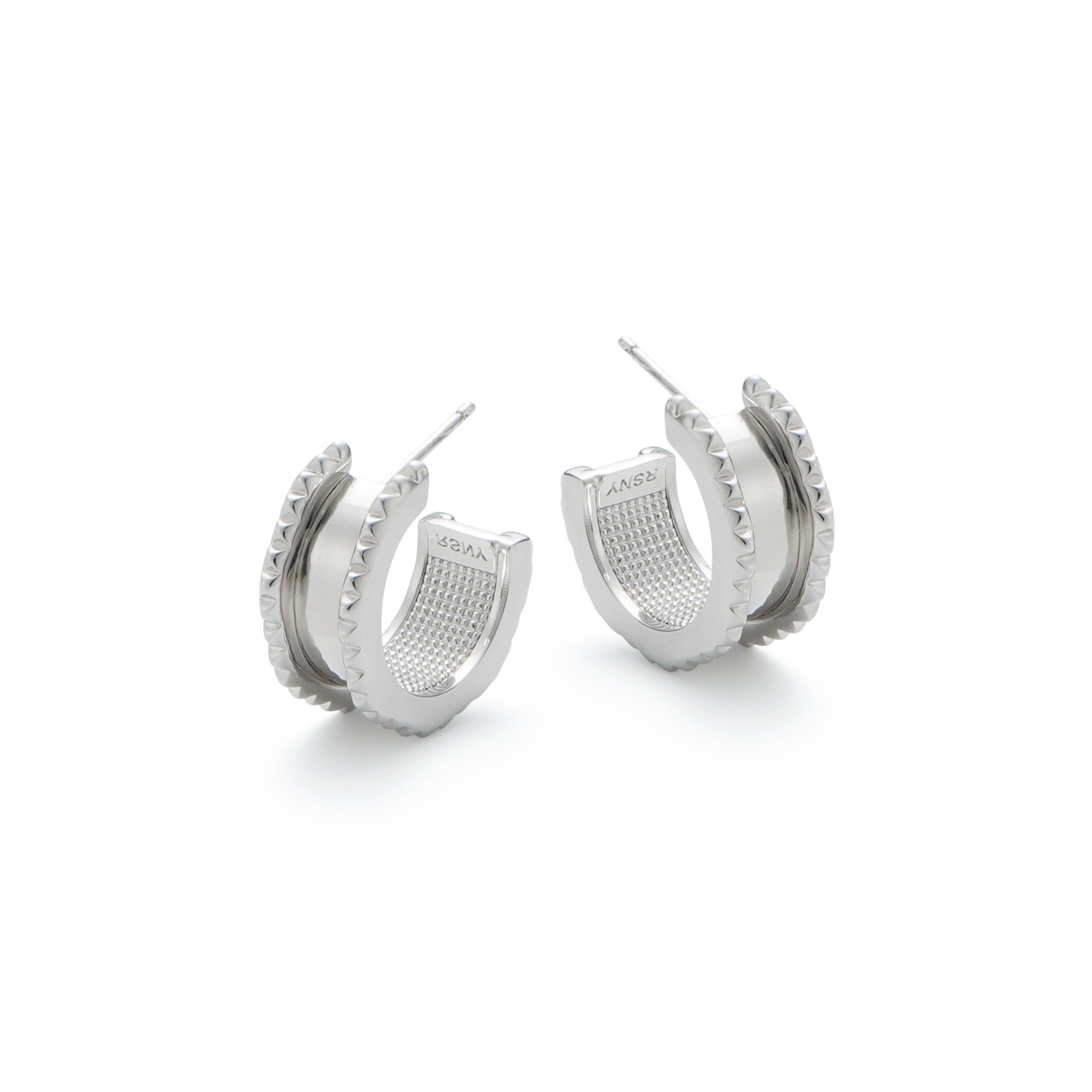 RSNY Diamond Line Earrings - RSNY R2047A Copper Rhodium Plated/S925 Tremella Needle Weight: 9g Size: 20 * 9 * 20mm geometric section modeling/micro-thick and delicate texture/sterling silver high-quality ear needles/mirror-grade Seiko polishing/lightweight brand craftsmanship