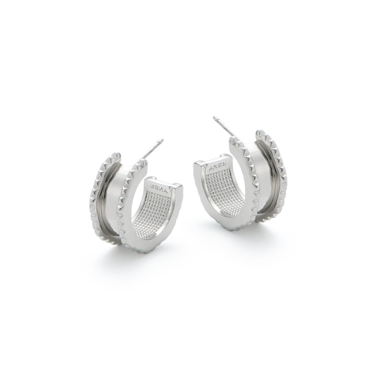 RSNY Diamond Line Earrings - RSNY R2047A Copper Rhodium Plated/S925 Tremella Needle Weight: 9g Size: 20 * 9 * 20mm geometric section modeling/micro-thick and delicate texture/sterling silver high-quality ear needles/mirror-grade Seiko polishing/lightweight brand craftsmanship