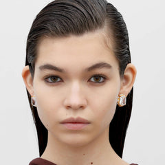 RSNY Princess Square Earrings - RSNY R2113B 铜镀金/银耳针 约18*22*8mm 时尚感几何造型/精选优质仿钻石/轻量化品牌工艺/高韧性弹簧耳扣