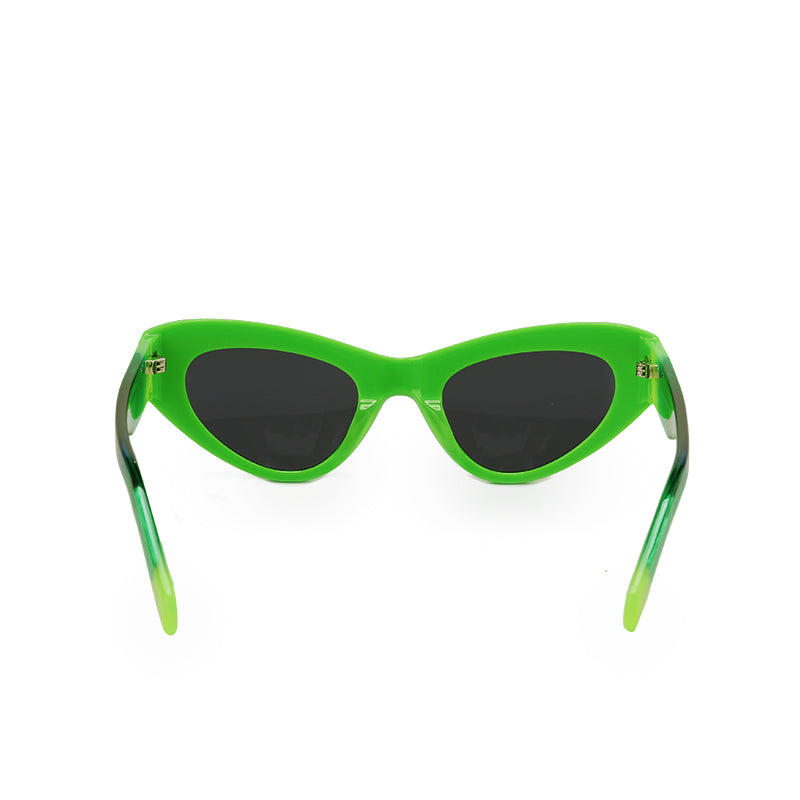 RSNY Dazzling SOFT Cat Eye Sunglasses - RSNY ·MJ0011D · Plate/nylon lenses · Frame width 145.7mm/temple length 145mm · Lens width 50mm/height 36.5mm · Unisex triangle cat glasses frame design/0 touch metal logo/widened temple is more comfortable to wear/fluorescent green frame and colorful gradual change color temple mix and match color matching