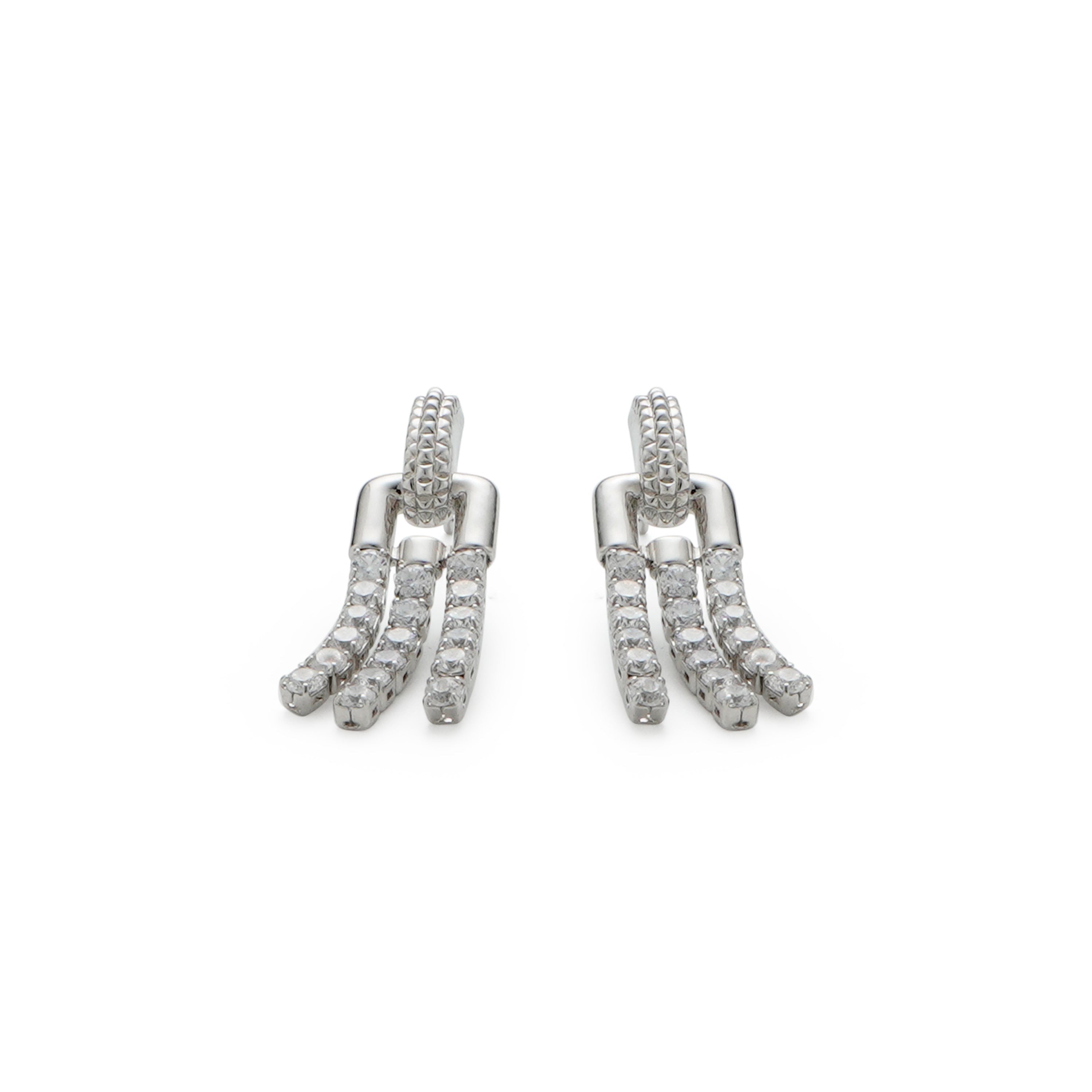 RSNY fringed stud earrings - RSNY R2135A Copper Rhodium Plated/Tremella Needle Size: 10 * 32 * 4mm Diamond pattern chain elements/fashion sense geometric shape/selected high-quality imitation diamonds/exquisite sense of detail processing