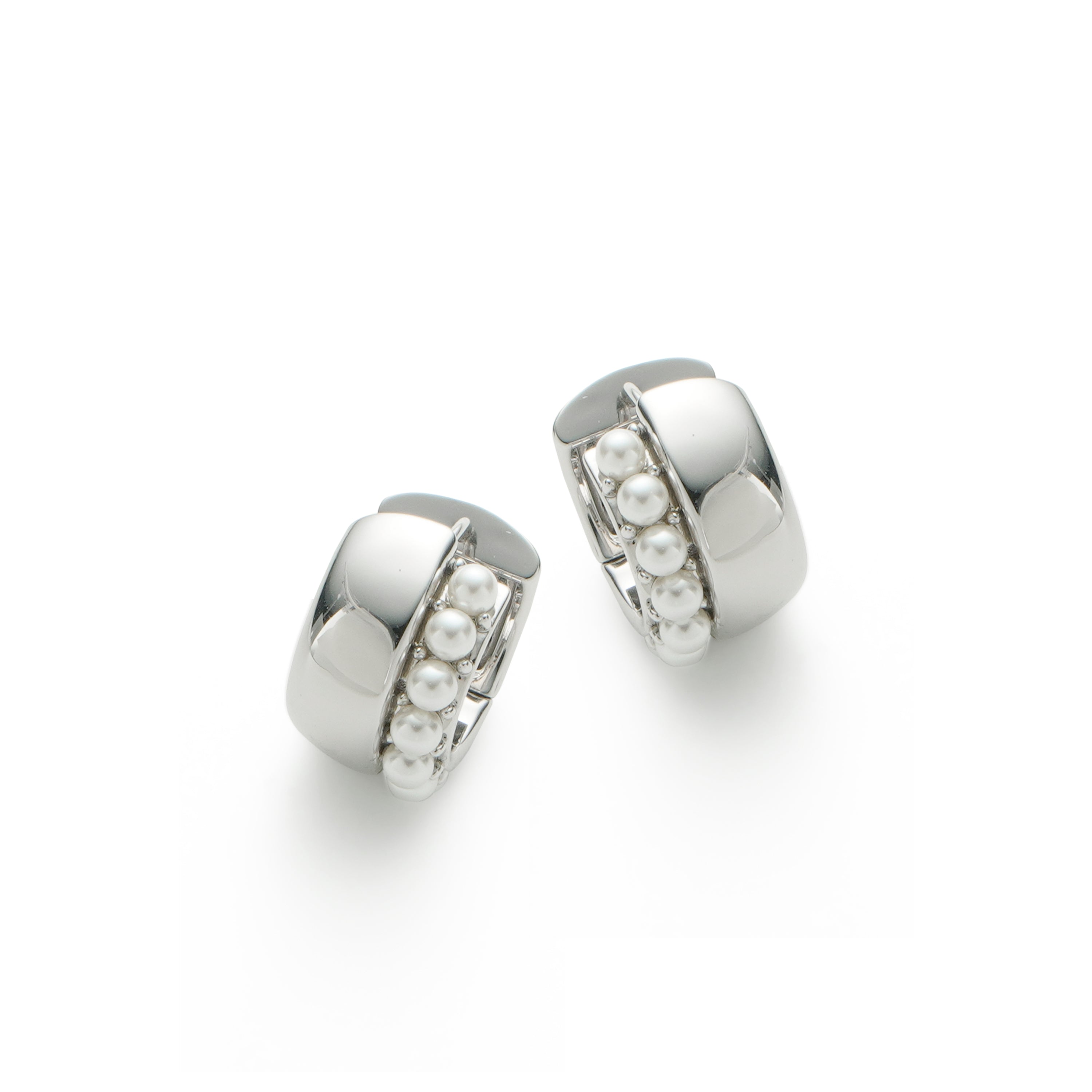 RSNY double pearl earrings - RSNY R2170A 铜镀铑/银耳针 约19*19*11mm 圆环型设计元素/时尚感几何造型/优选精品级贝珠/精致感细节处理
