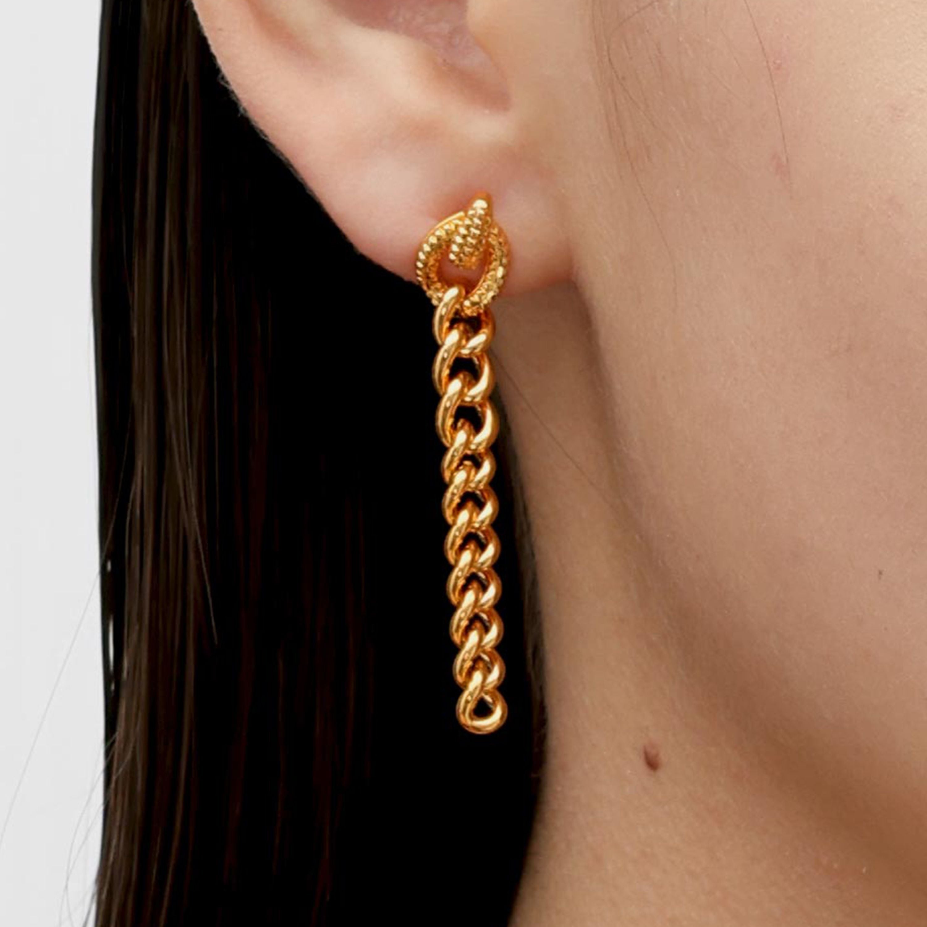 RSNY Double Wear Earring Chain - RSNY R2084B 铜镀金/银耳针约8*48*4mm 钻石纹设计元素/时尚绕圈纹设计/精致感细节处理/纯银高品质耳针