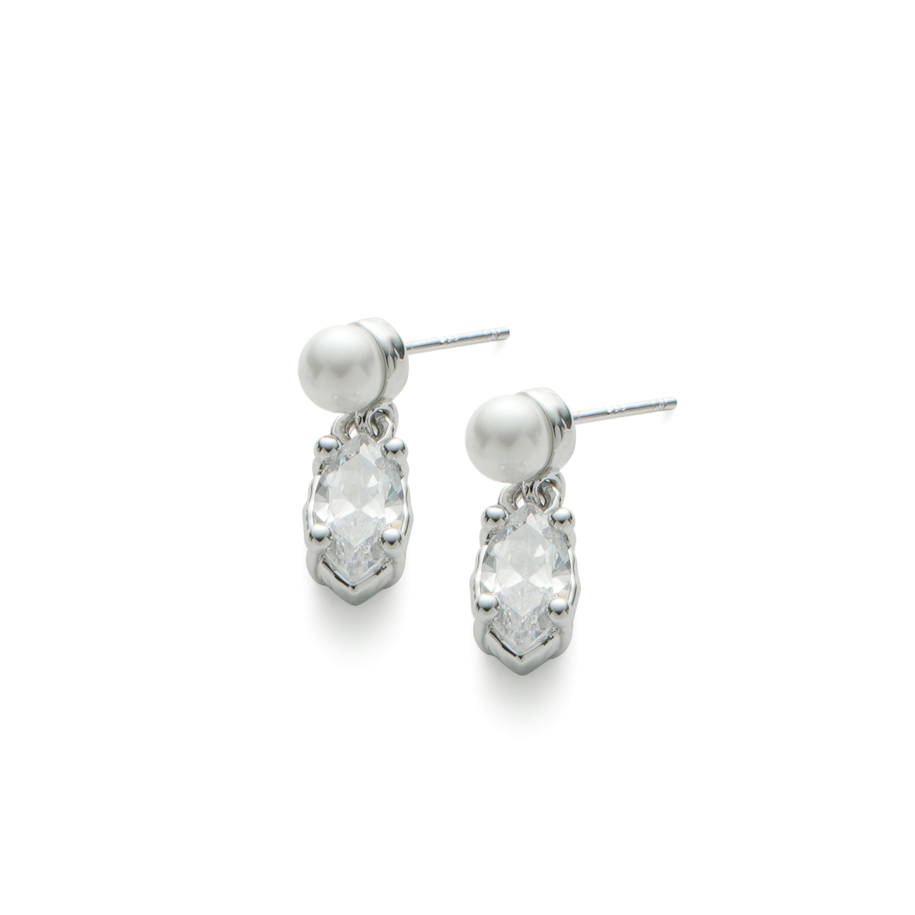 RSNY irregular pearl stud earrings - RSNY R2151A 铜镀铑/银耳针 约8*18*7mm 波纹感设计元素/时尚感几何造型/精选优质仿钻石/精致感细节处理