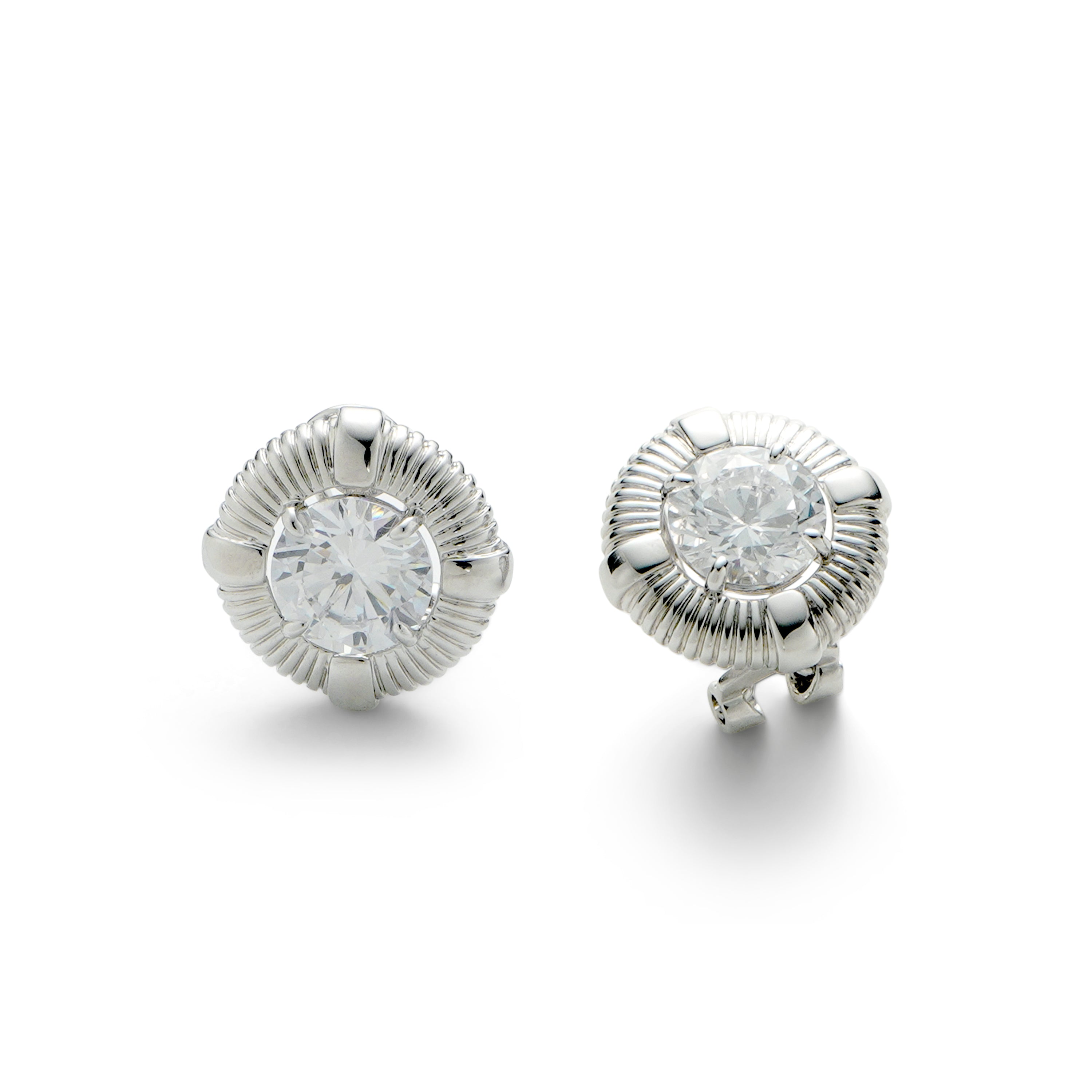 RSNY Roman Styling Earrings - RSNY R2118A 铜镀铑/银耳针 约18*18*7mm 时尚绕圈纹设计/时尚感几何造型/精选优质仿钻石/高韧性弹簧耳扣