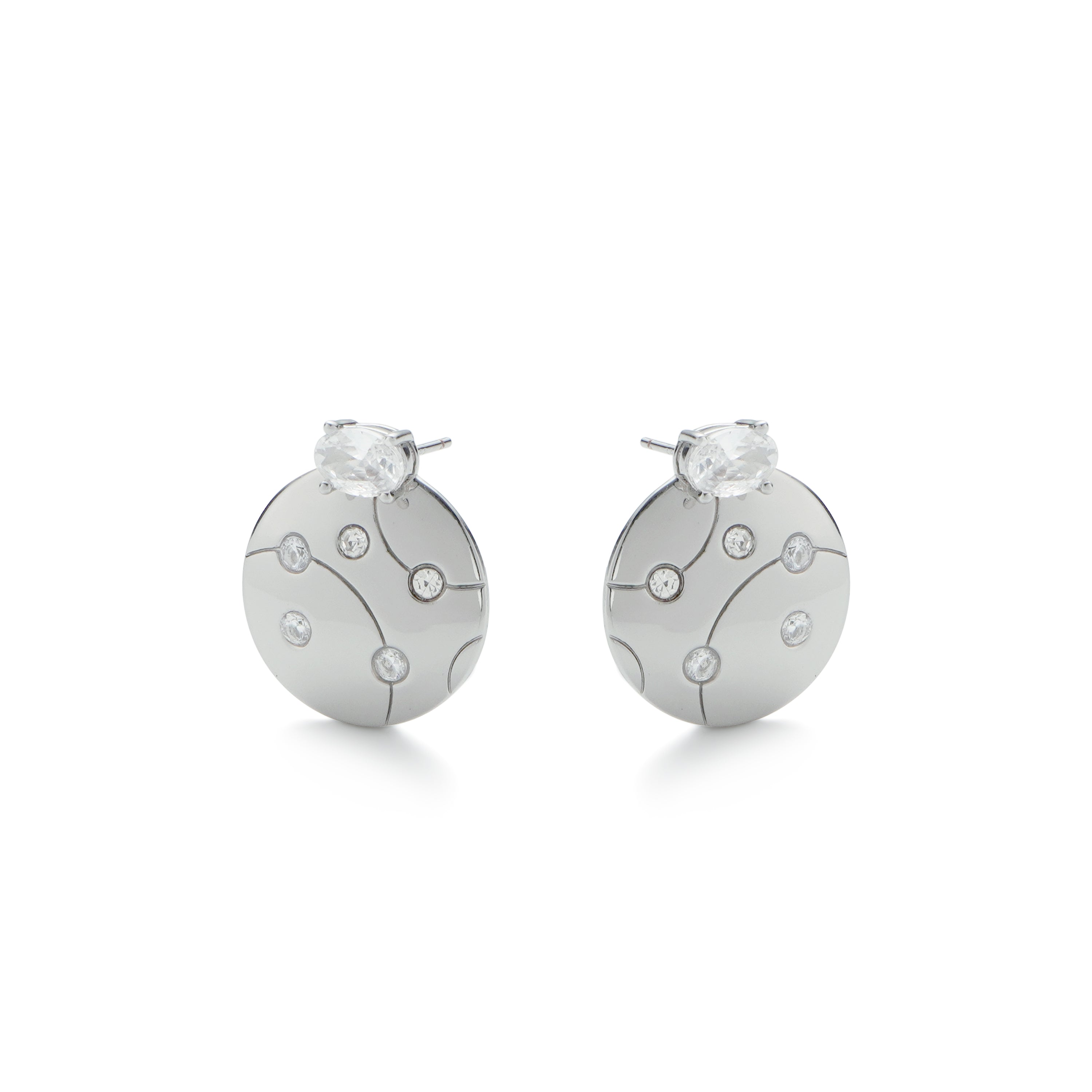 RSNY geometric line stud earrings - RSNY R2126A 铜镀铑/银耳针 约20*23*4mm 半球体几何造型/精致感细节处理/镜面级精工抛光/纯银高品质耳针