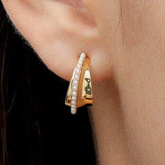 RSNY irregular shape earrings - RSNY R2172B 铜镀金/银耳针 约18*18*8mm 圆环型设计元素/时尚感几何造型/优选精品级贝珠/精致感细节处理