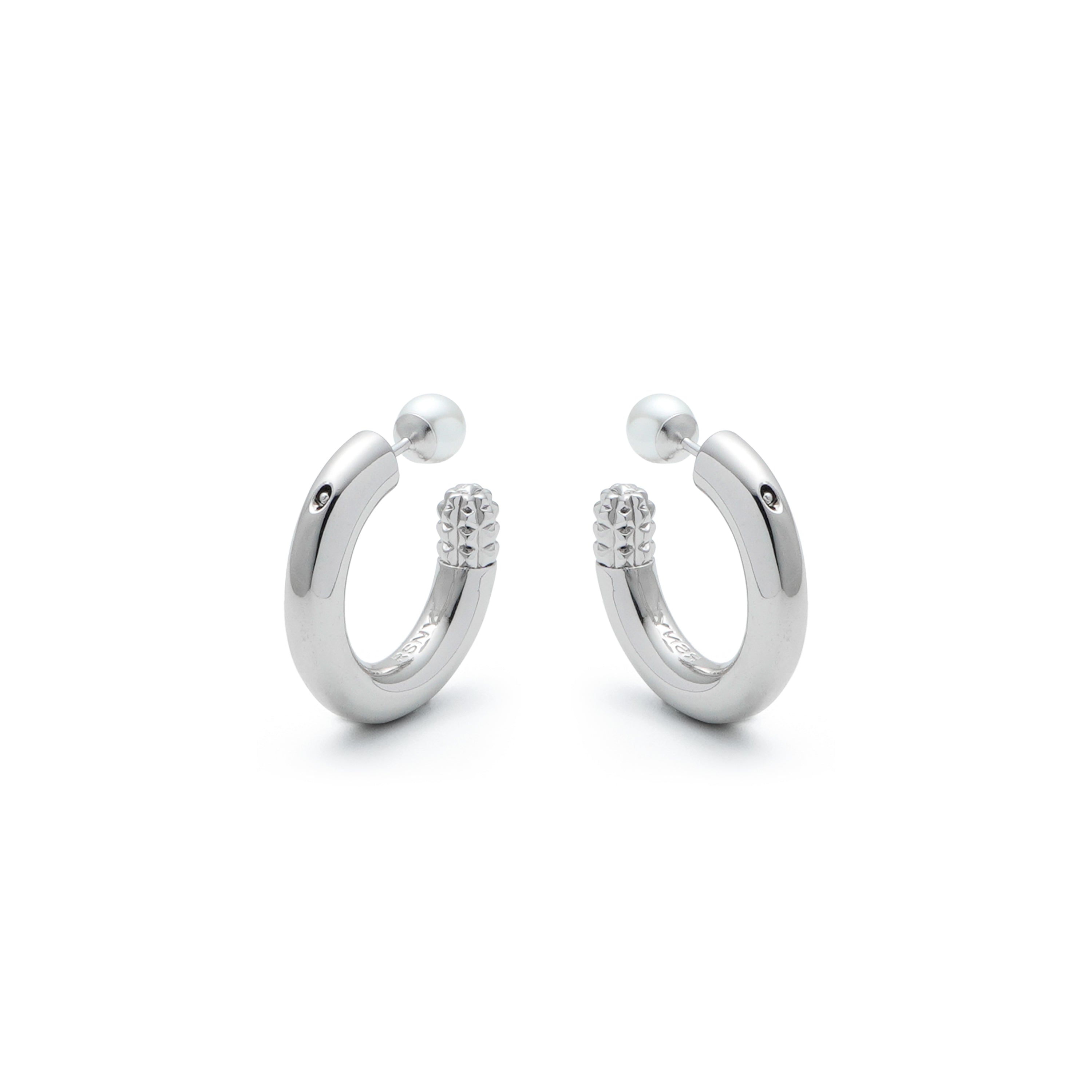 RSNY Double Wear Pearl Earrings - RSNY R2087A Copper Rhodium Plated/Bead/S925 Tremella Needle Weight: 10g Size: 21 * 5 * 21mm Geometric section modeling/preferred boutique beads/sterling silver high-quality ear needles/mirror-grade Seiko polishing/lightweight brand craftsmanship