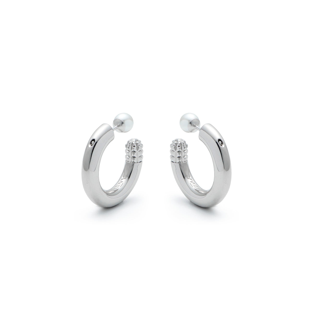 RSNY Double Wear Pearl Earrings - RSNY R2087A Copper Rhodium Plated/Bead/S925 Tremella Needle Weight: 10g Size: 21 * 5 * 21mm Geometric section modeling/preferred boutique beads/sterling silver high-quality ear needles/mirror-grade Seiko polishing/lightweight brand craftsmanship