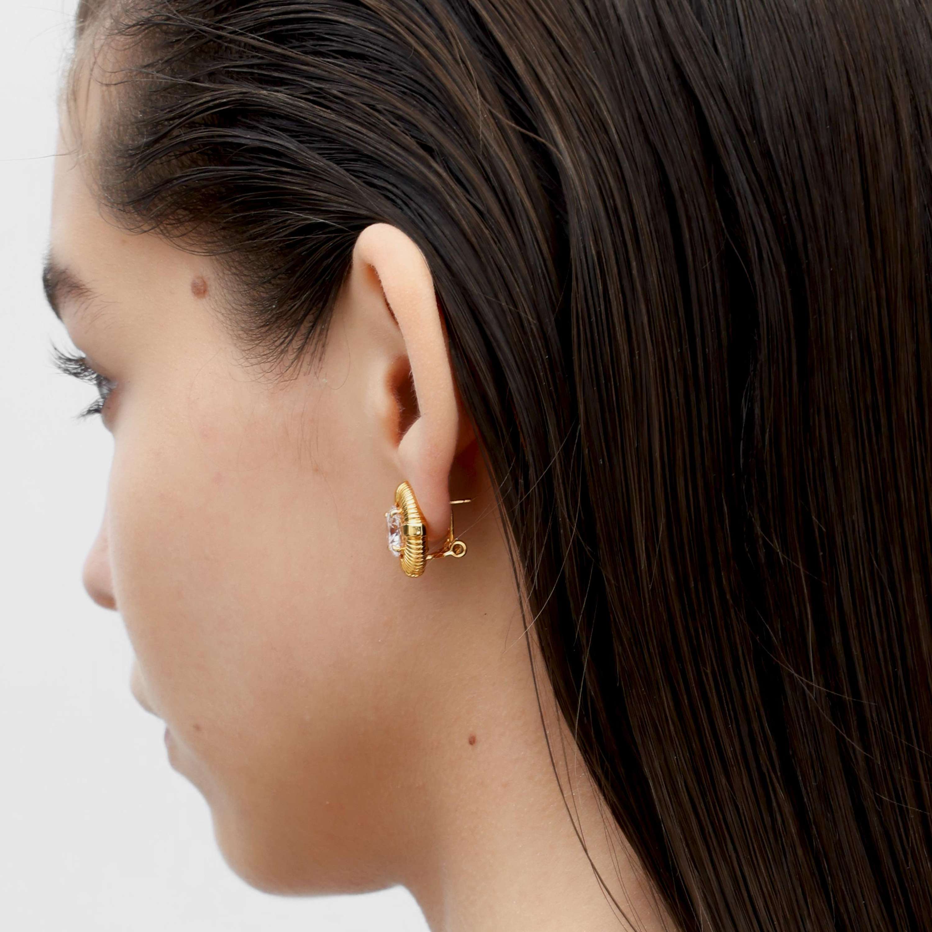 RSNY Roman Styling Earrings - RSNY R2118B 铜镀金/银耳针 约18*18*7mm 时尚绕圈纹设计/时尚感几何造型/精选优质仿钻石/高韧性弹簧耳扣